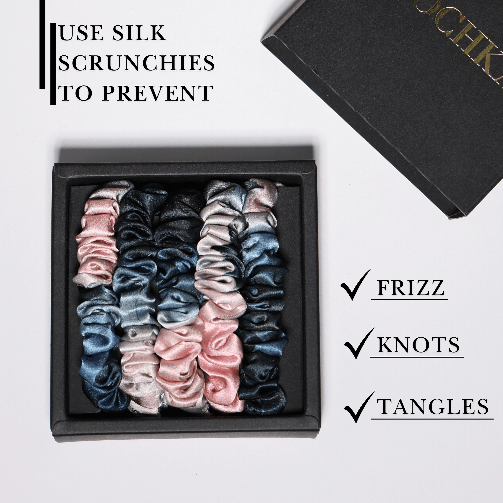 Blush and Blue Tie - dye Ultra - Skinny Silk Scrunchies (Set of 5) - NOCHKA
