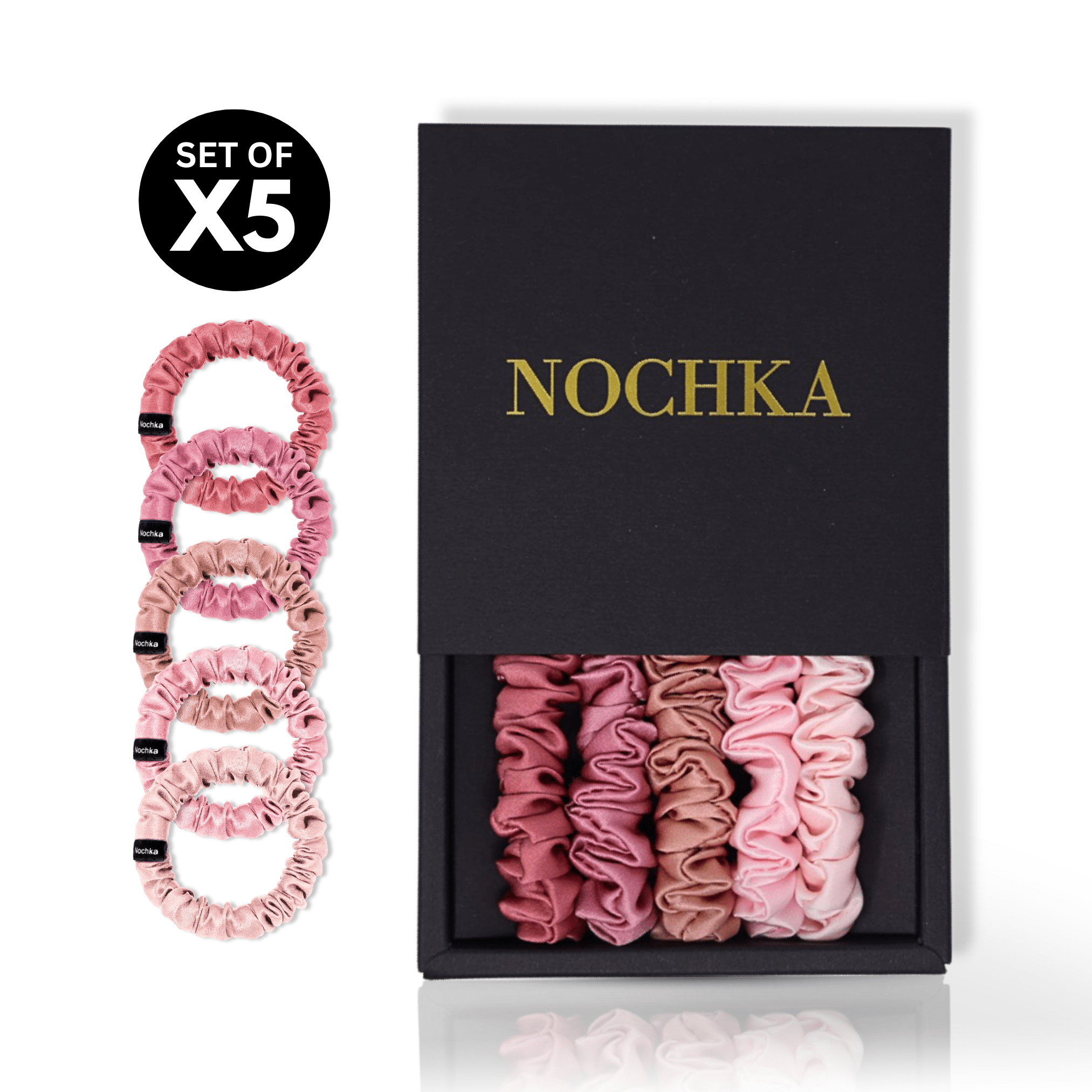 Blush Shades Ultra - Skinny Silk Scrunchies (Set of 5) - NOCHKA
