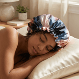 Blushing Blue Tie Dye Pure Mulberry Silk Bonnet – Reversible & Durable - NOCHKA
