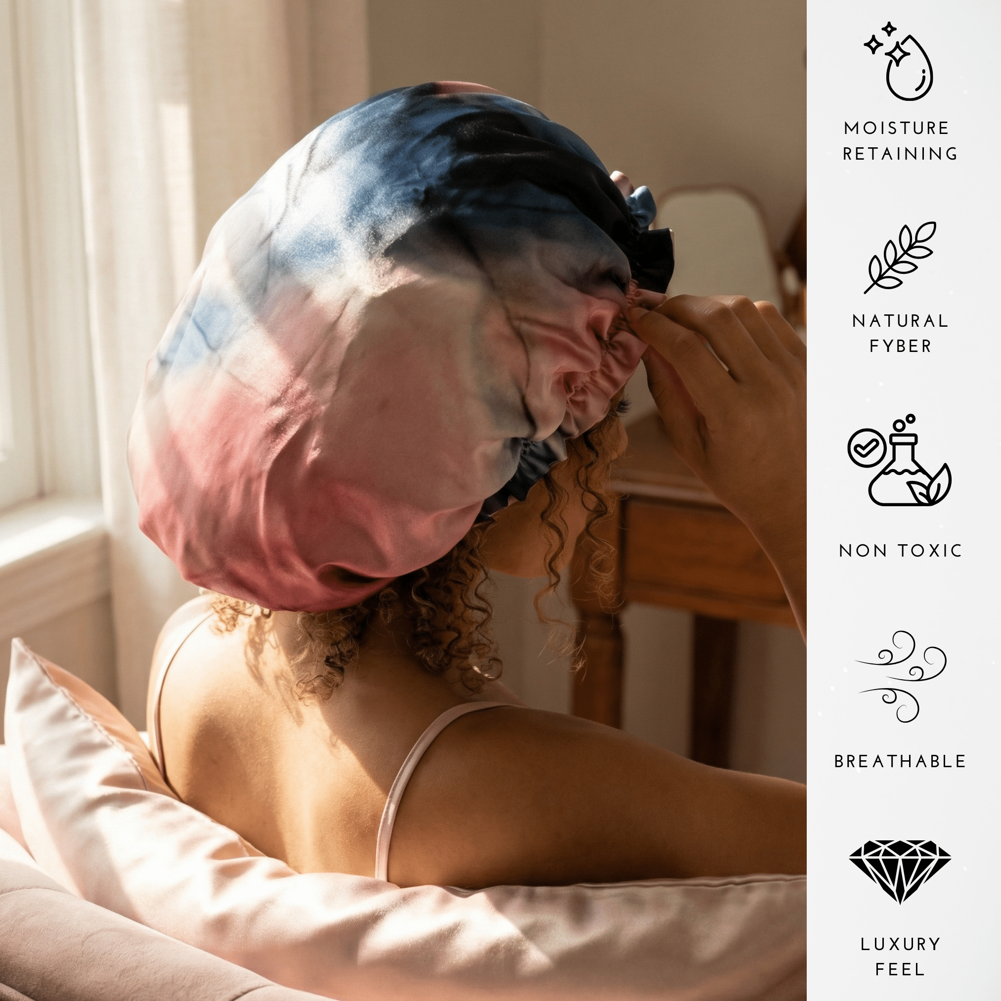 Blushing Blue Tie Dye Pure Mulberry Silk Bonnet – Reversible & Durable - NOCHKA
