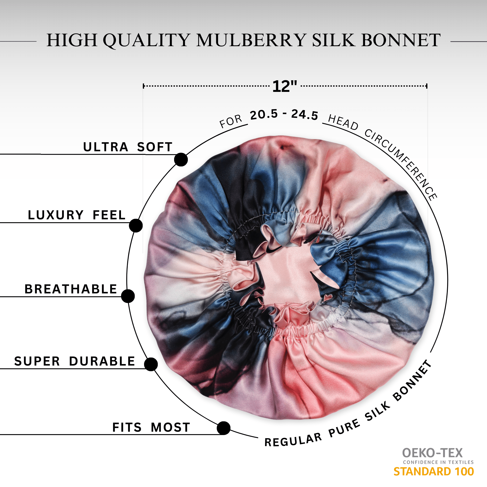 Blushing Blue Tie Dye Pure Mulberry Silk Bonnet – Reversible & Durable - NOCHKA

