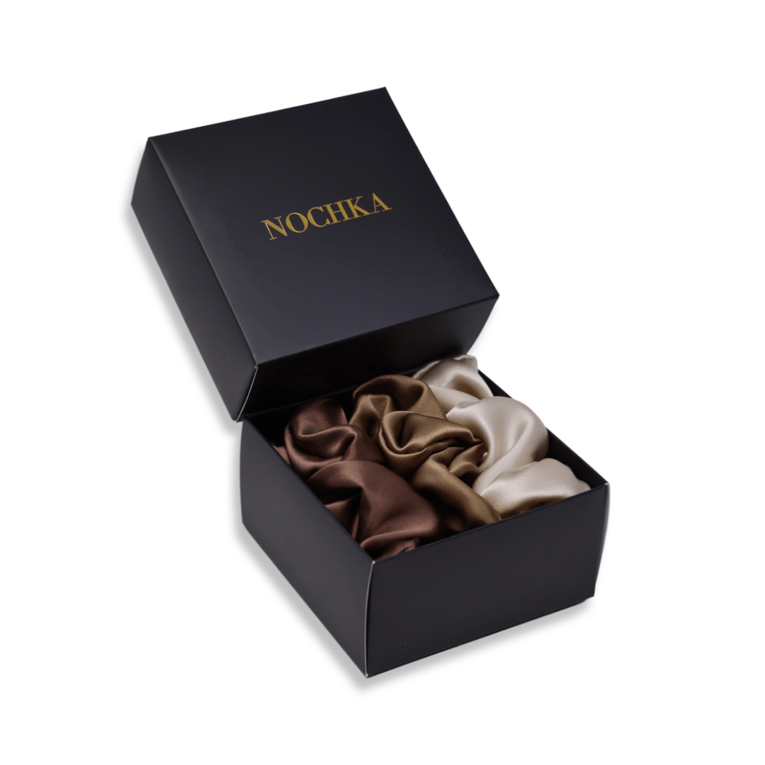 Brown Shades of 3 Regular Mulberry Silk Scrunchies | 100% Silk - NOCHKA
