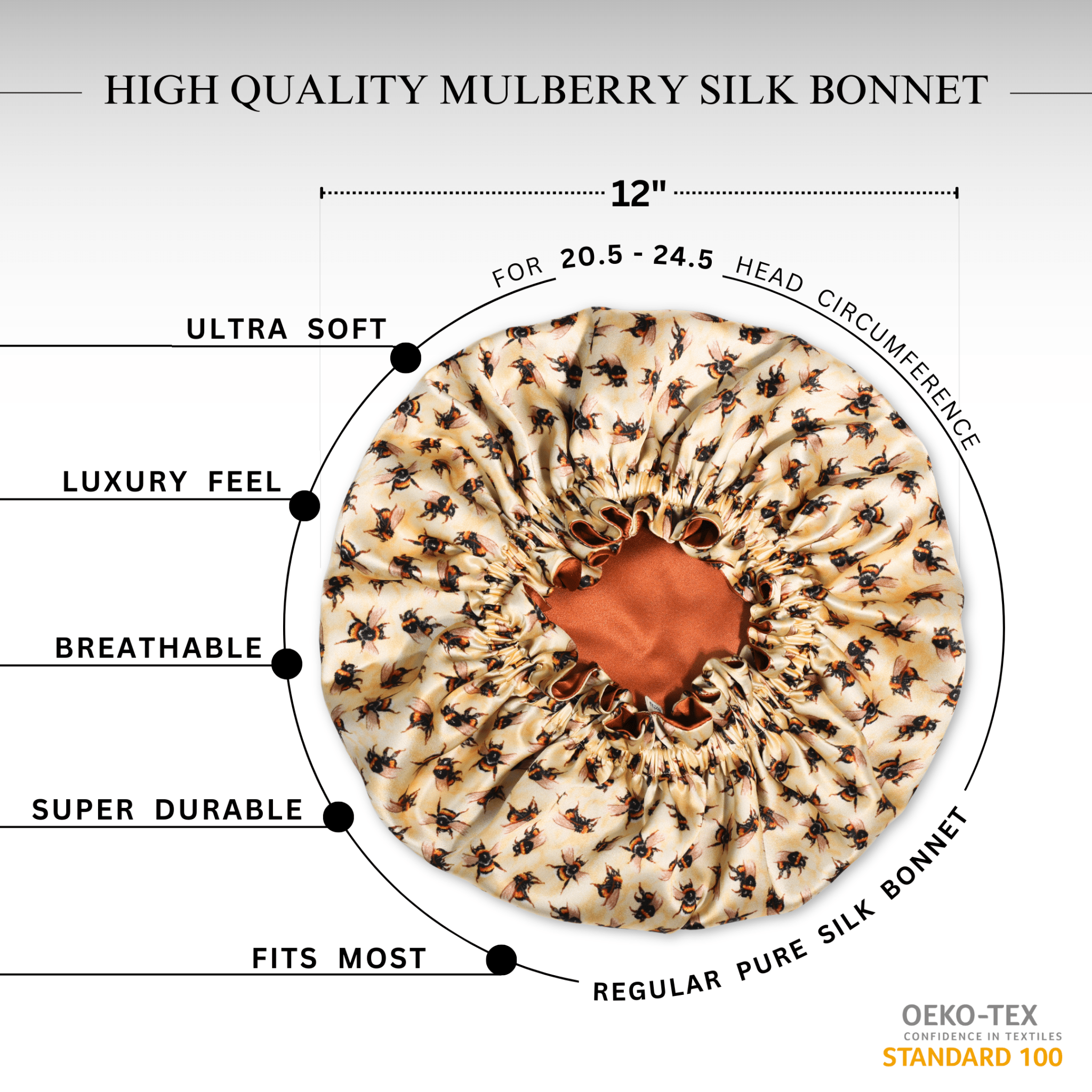 Bumblebee Pure Mulberry Silk Bonnet – Reversible & Durable - NOCHKA
