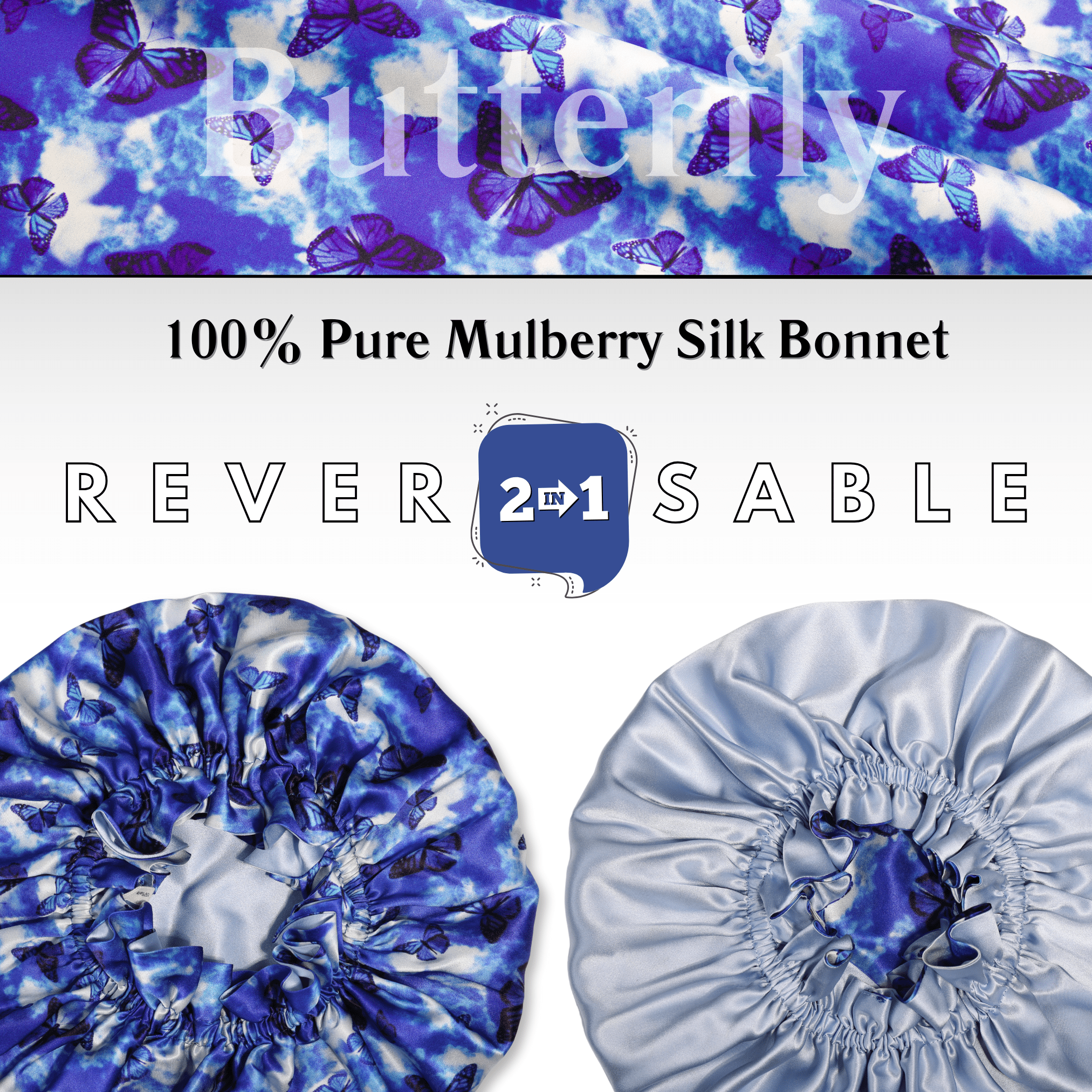 Butterfly Print Pure Mulberry Silk Bonnet – Reversible & Durable - NOCHKA
