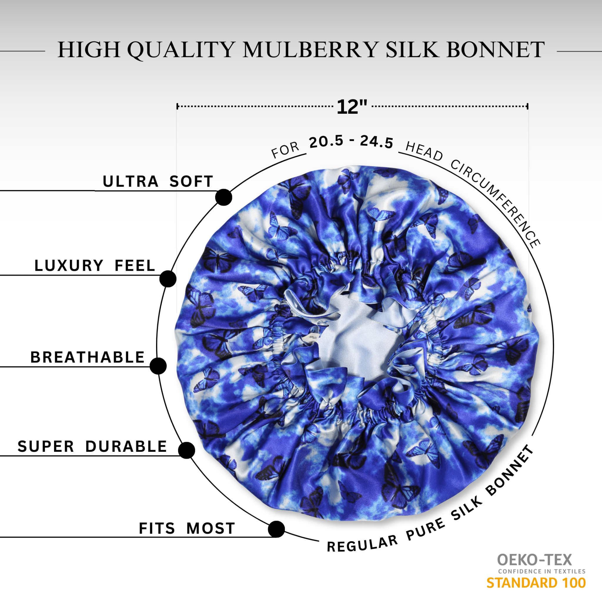 Butterfly Print Pure Mulberry Silk Bonnet – Reversible & Durable - NOCHKA
