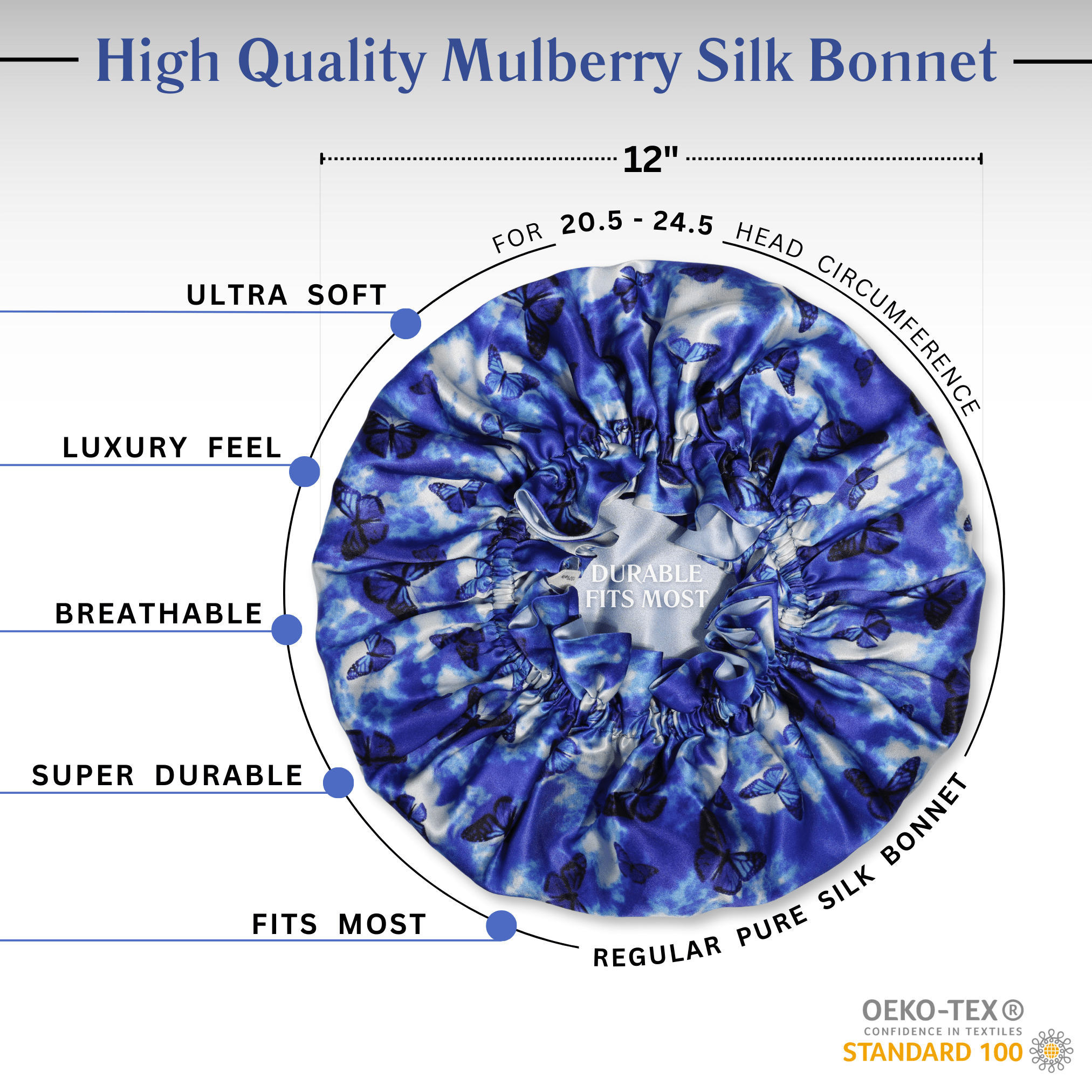 Butterfly Print Pure Mulberry Silk Bonnet – Reversible & Durable - NOCHKA
