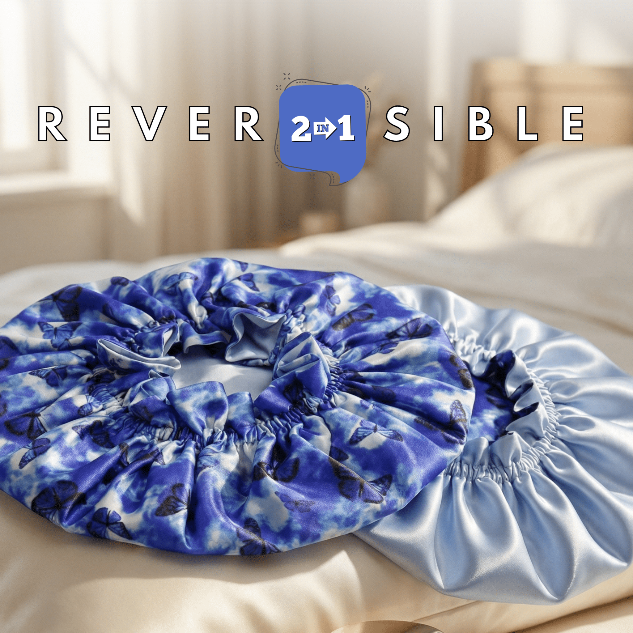 Butterfly Print Pure Mulberry Silk Bonnet – Reversible & Durable - NOCHKA
