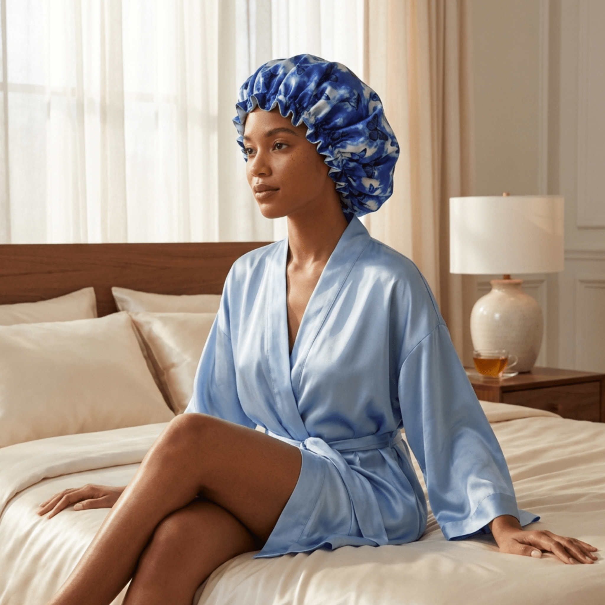 Butterfly Print Pure Mulberry Silk Bonnet – Reversible & Durable - NOCHKA
