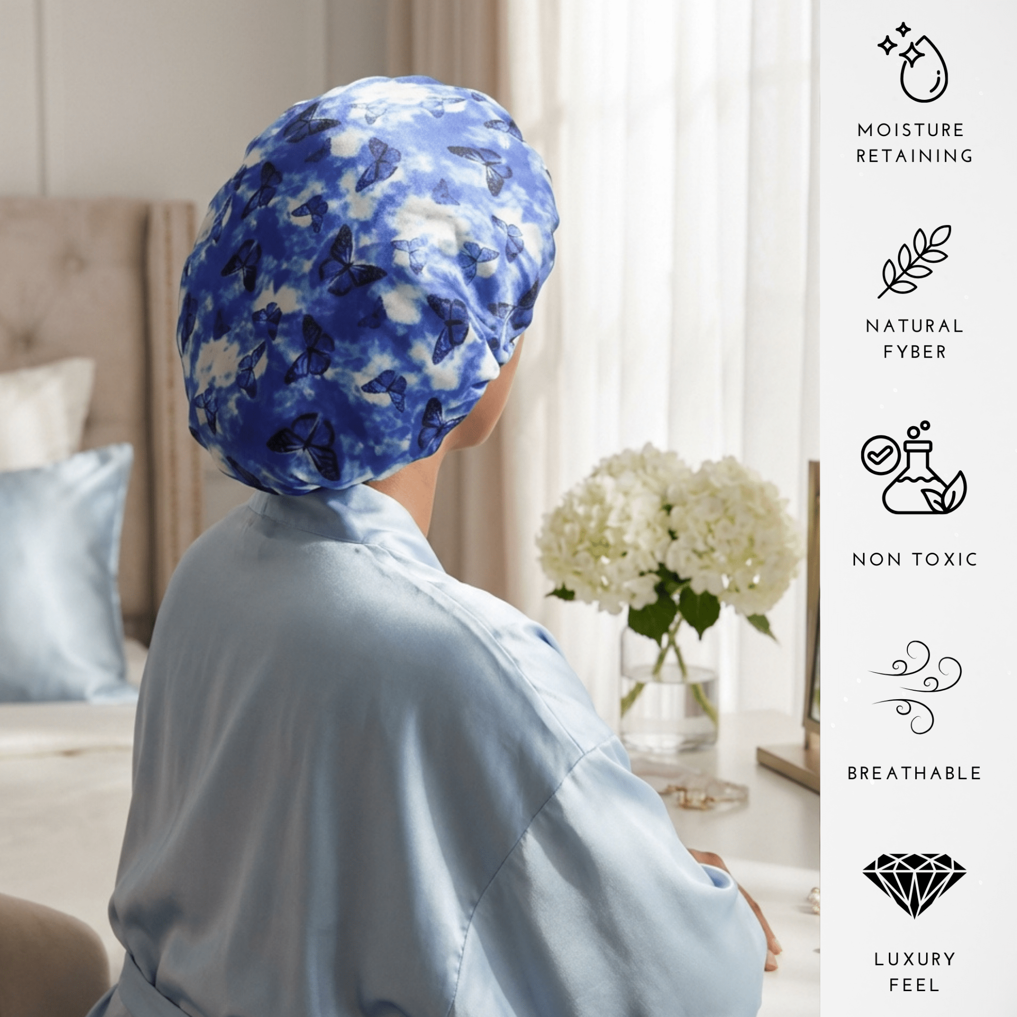 Butterfly Print Pure Mulberry Silk Bonnet – Reversible & Durable - NOCHKA
