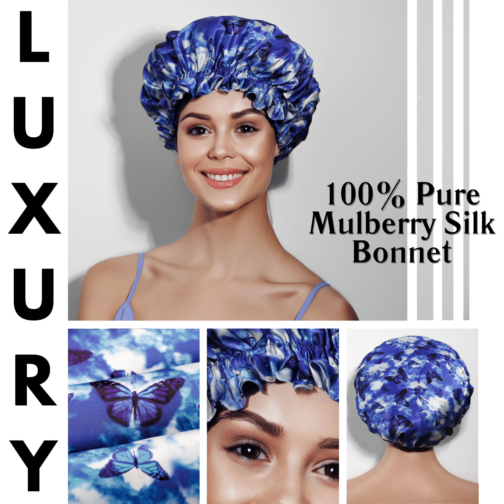 Butterfly Print Pure Mulberry Silk Bonnet – Reversible & Durable - NOCHKA
