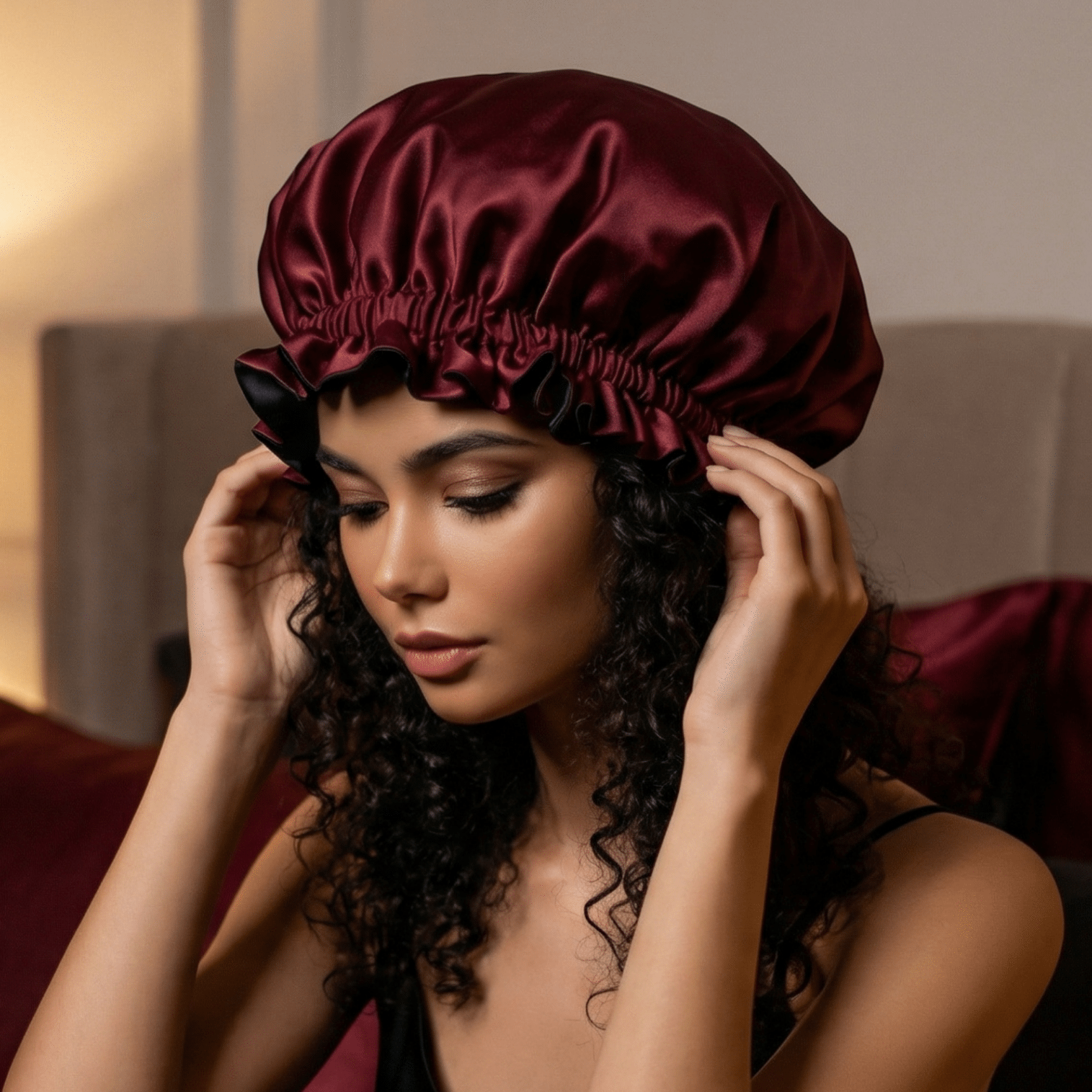 Cabernet & Black Pure Mulberry Silk Bonnet – Reversible & Durable - NOCHKA
