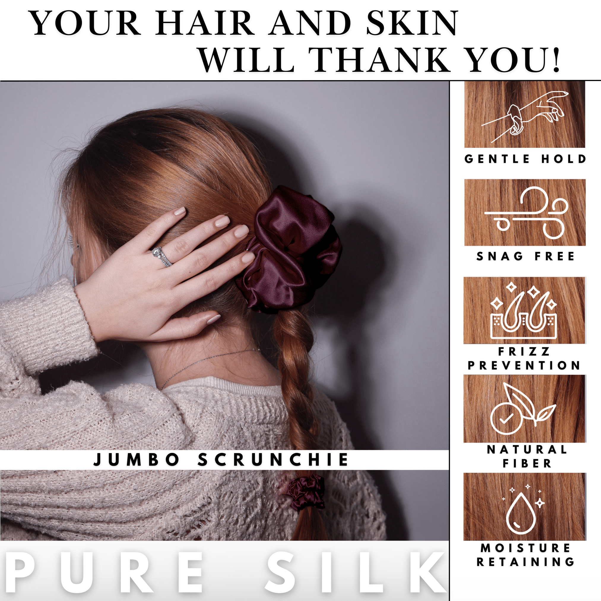 Cabernet Jumbo Scrunchie – 100% Pure Mulberry Silk, Perfect for All Hair Types - NOCHKA
