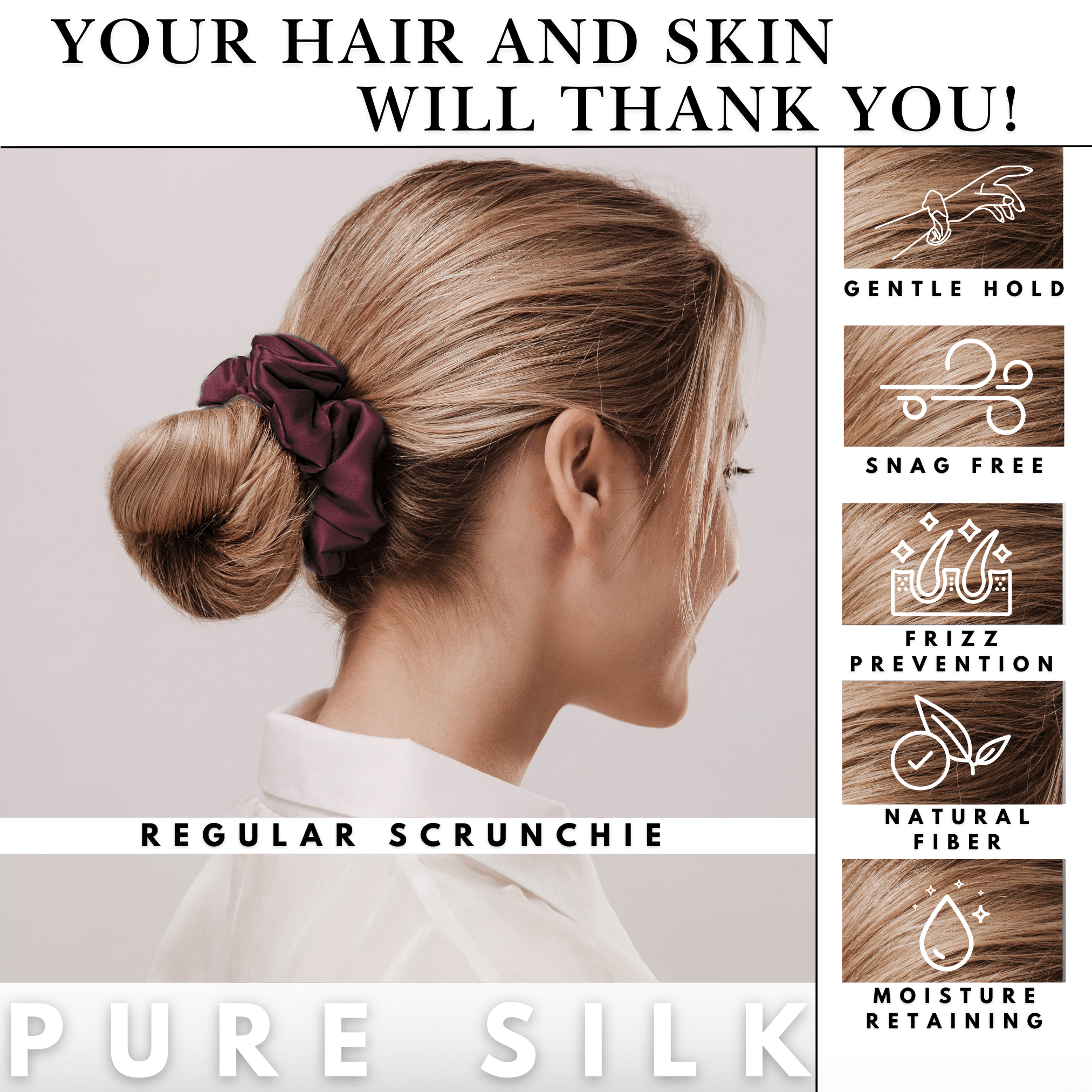 Cabernet Regular Scrunchie – 100% Pure Mulberry Silk, Perfect for All Hair Types - NOCHKA
