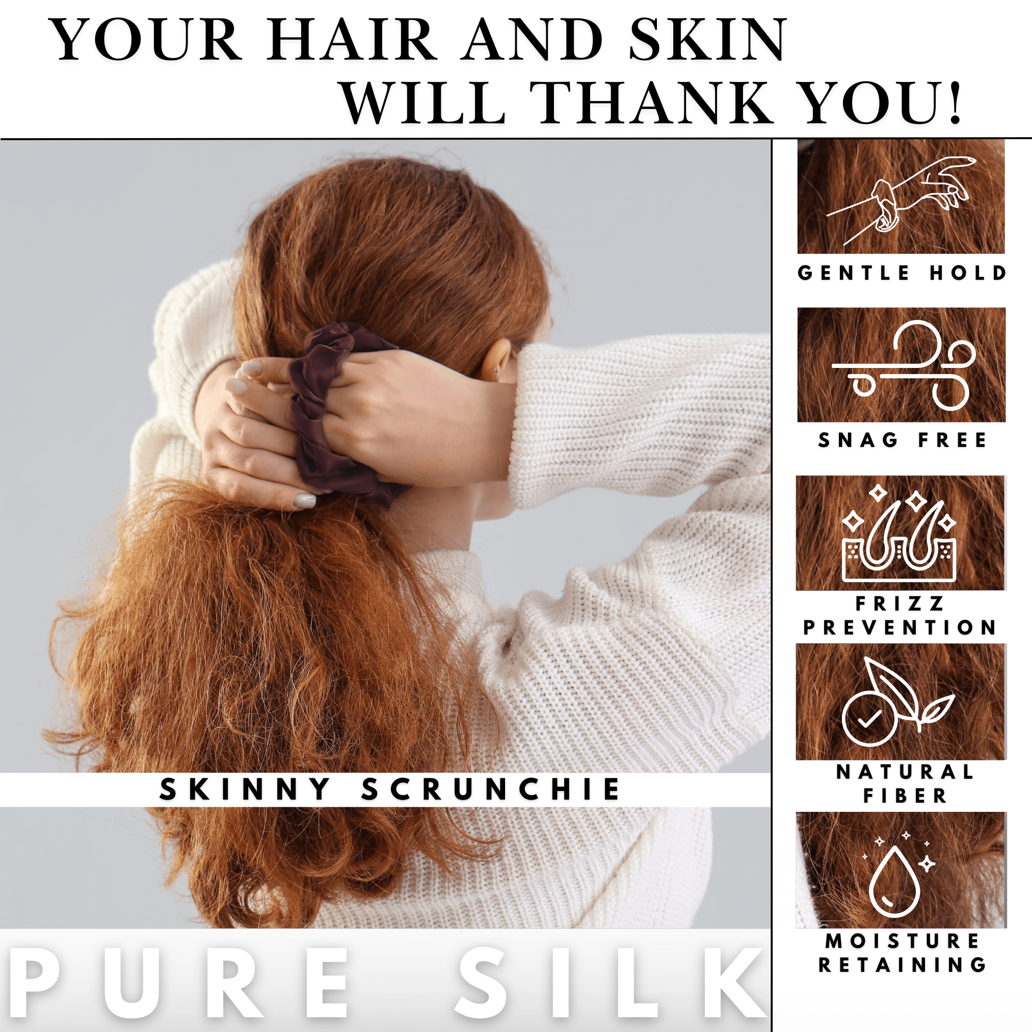 Cabernet Skinny Scrunchie – 100% Pure Mulberry Silk, Perfect for All Hair Types - NOCHKA
