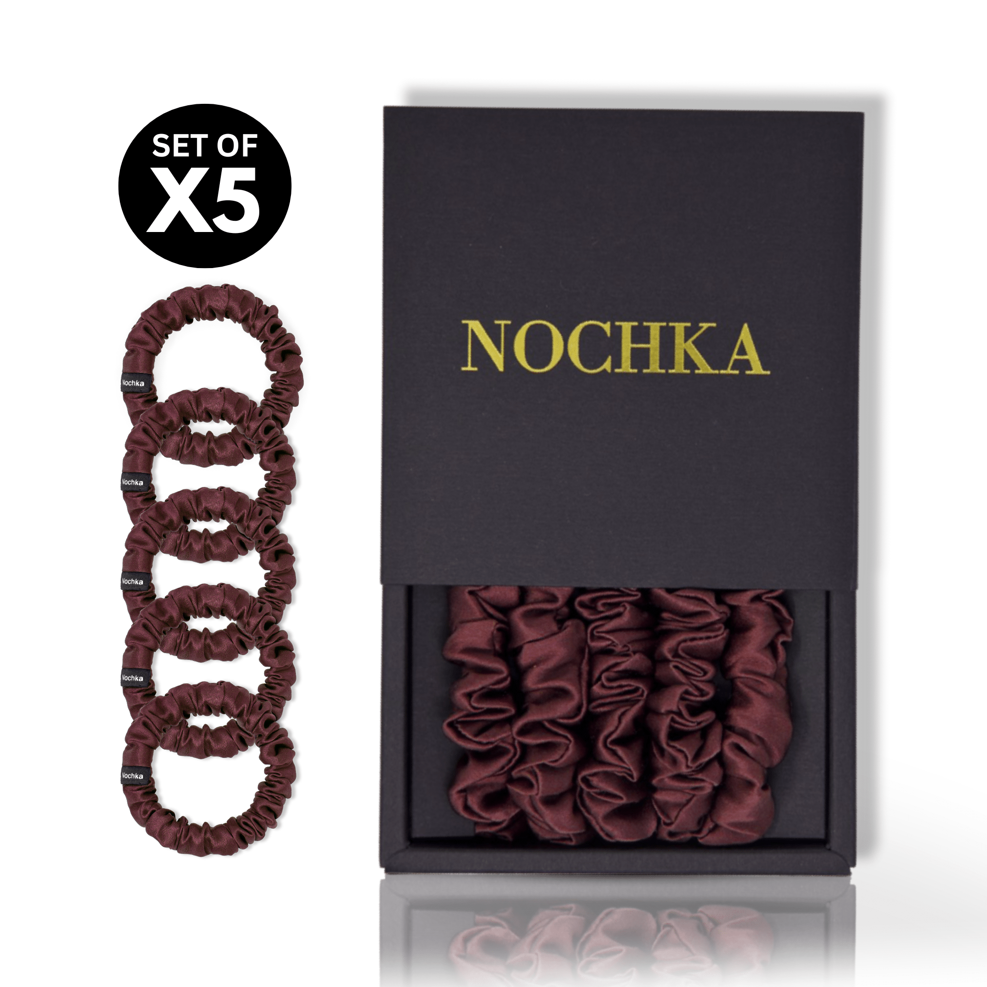 Cabernet Ultra - Skinny Silk Scrunchies (Set of 5) - NOCHKA
