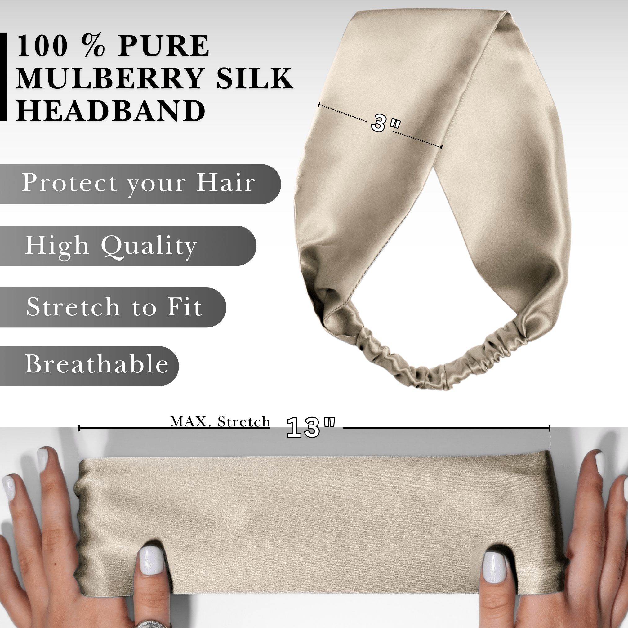 Champagne Pure Silk Headband - NOCHKA
