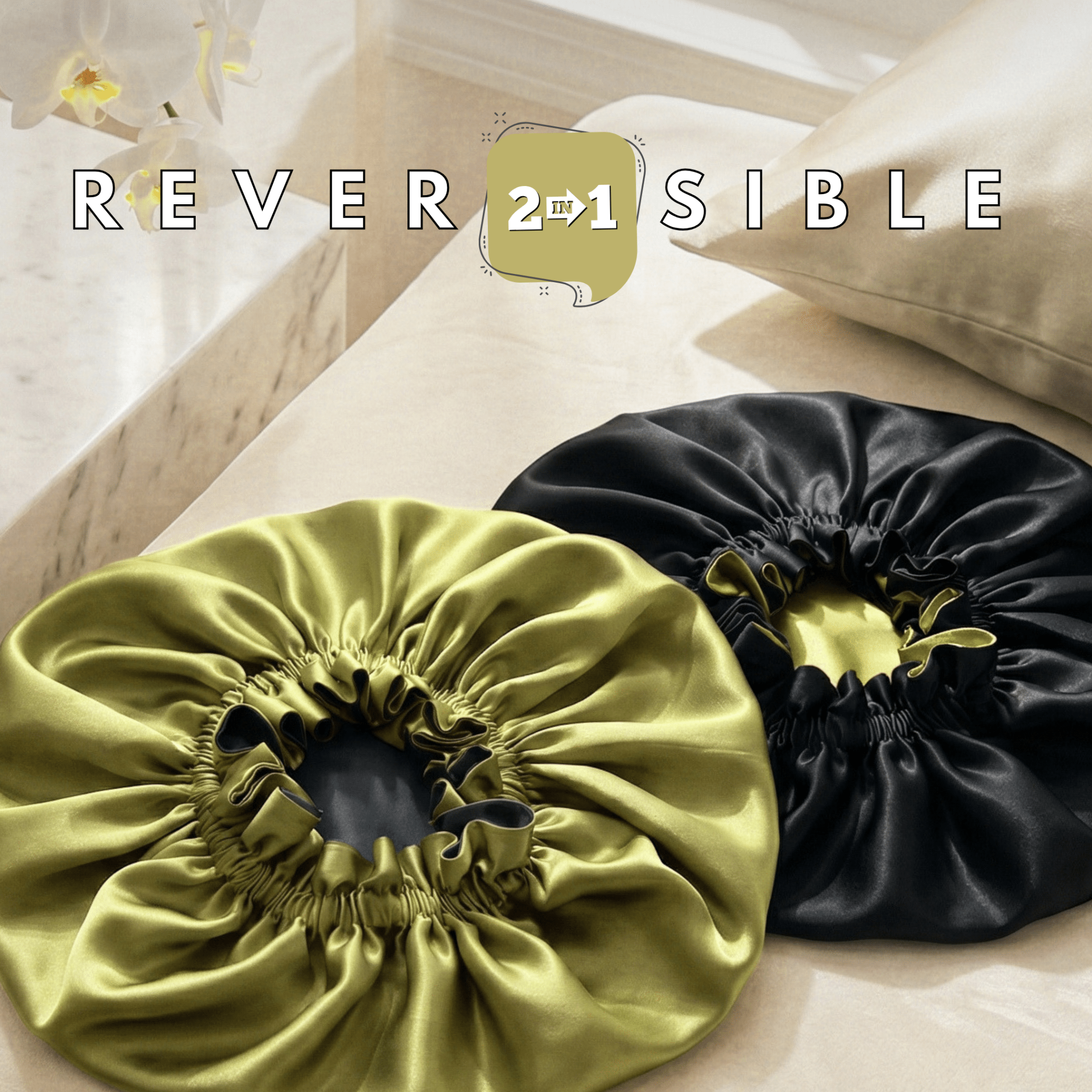 Chartreuse & Black Pure Mulberry Silk Bonnet – Reversible & Durable - NOCHKA
