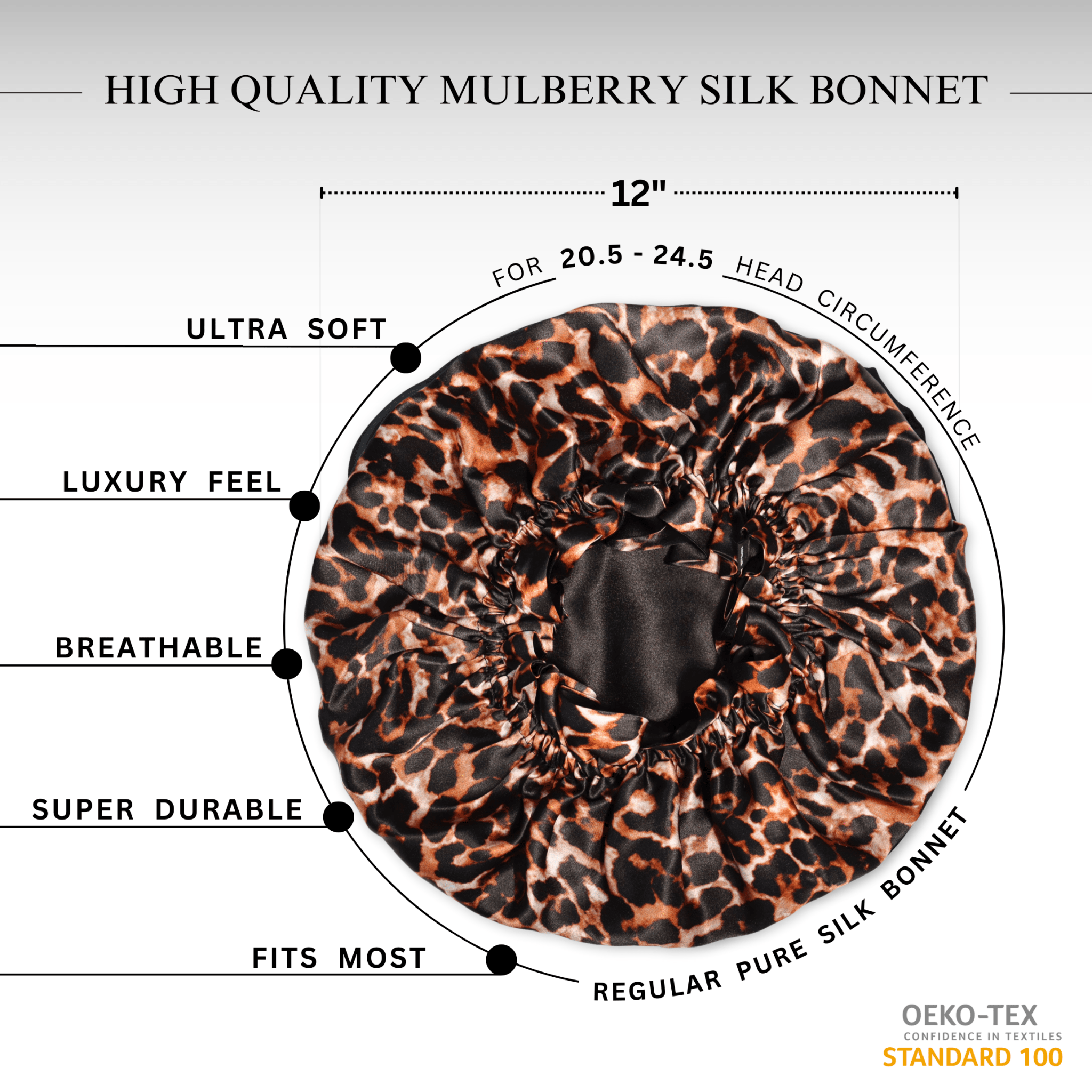 Cheetah and Black Pure Mulberry Silk Bonnet – Reversible & Durable - NOCHKA
