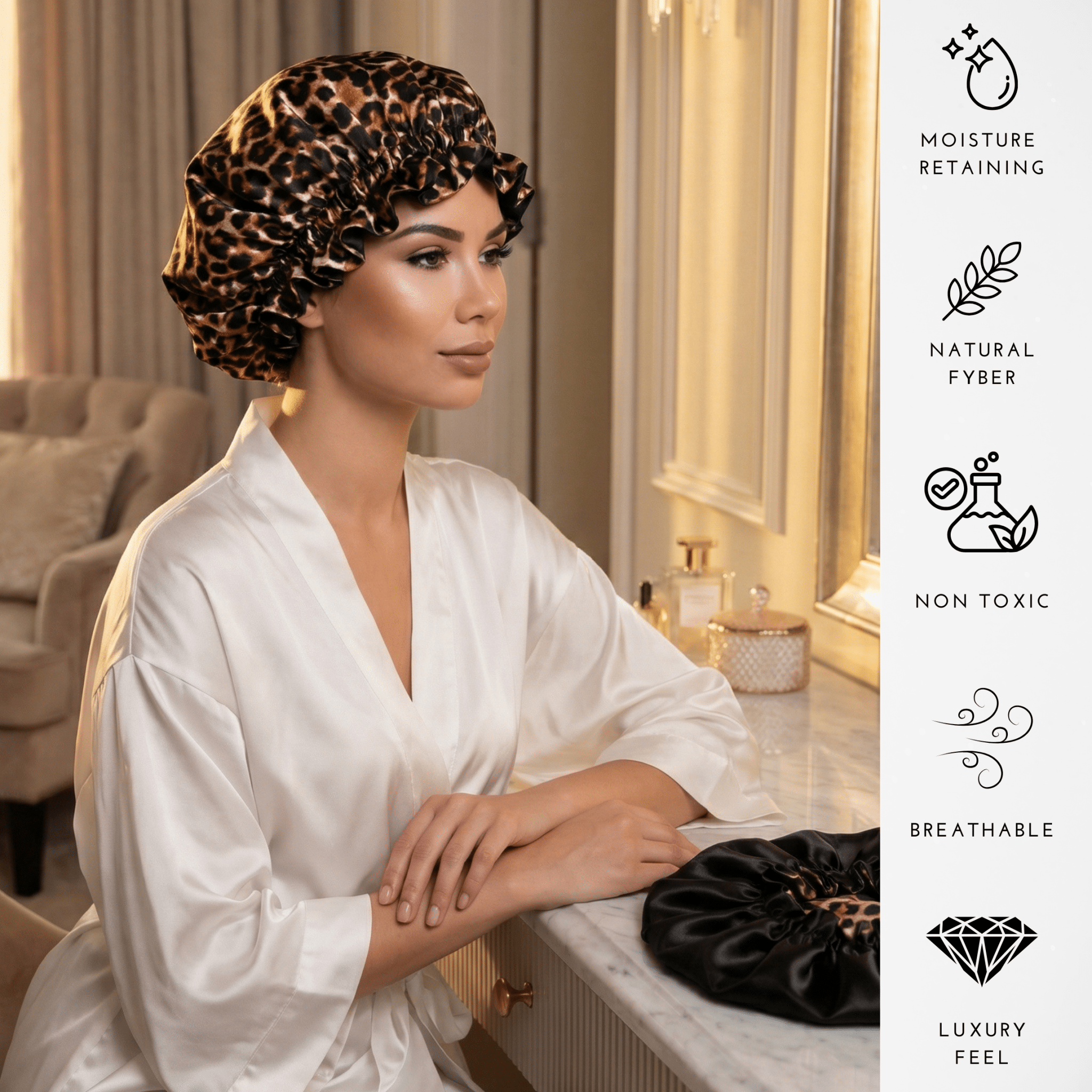 Cheetah and Black Pure Mulberry Silk Bonnet – Reversible & Durable - NOCHKA
