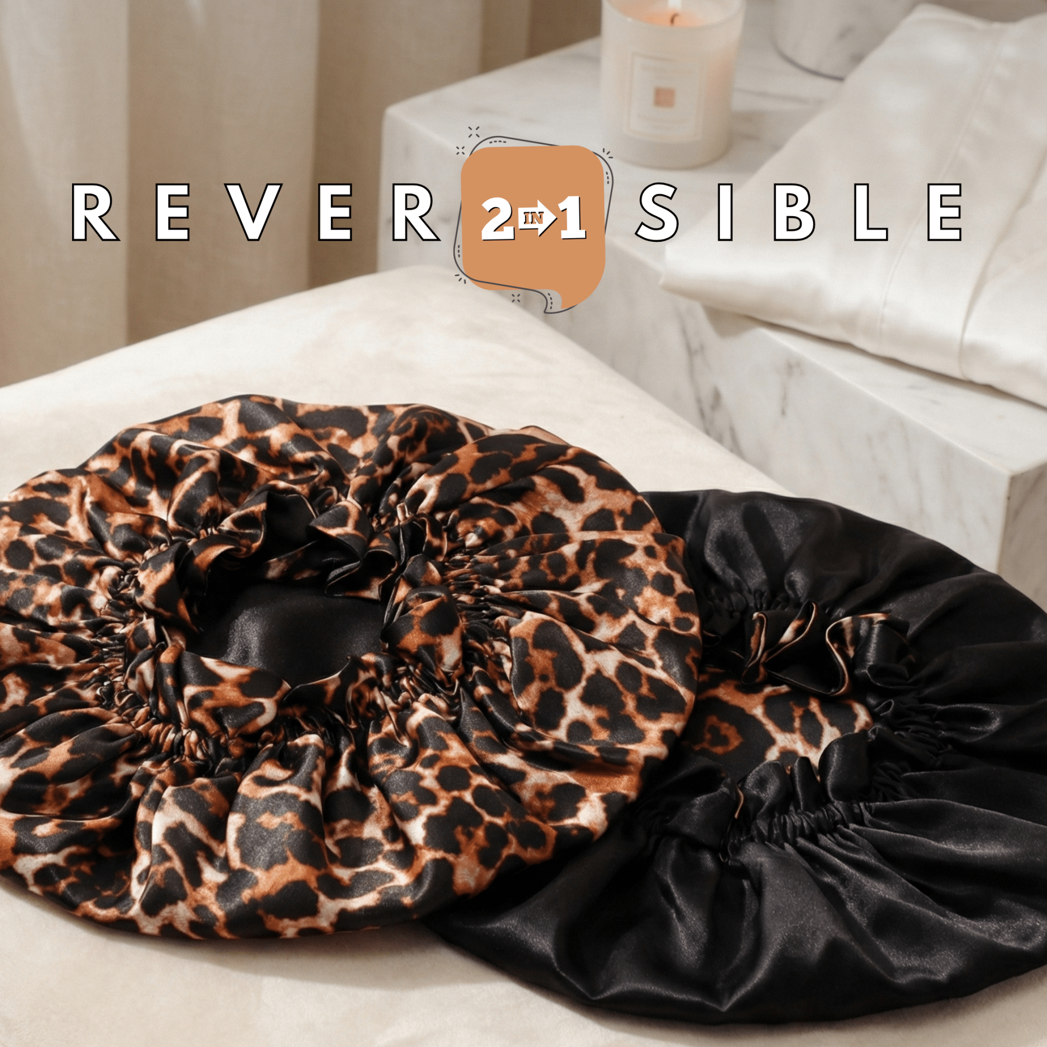 Cheetah and Black Pure Mulberry Silk Bonnet – Reversible & Durable - NOCHKA
