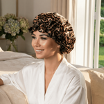 Cheetah and Black Pure Mulberry Silk Bonnet – Reversible & Durable - NOCHKA
