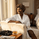 Cheetah and Black Pure Mulberry Silk Bonnet – Reversible & Durable - NOCHKA
