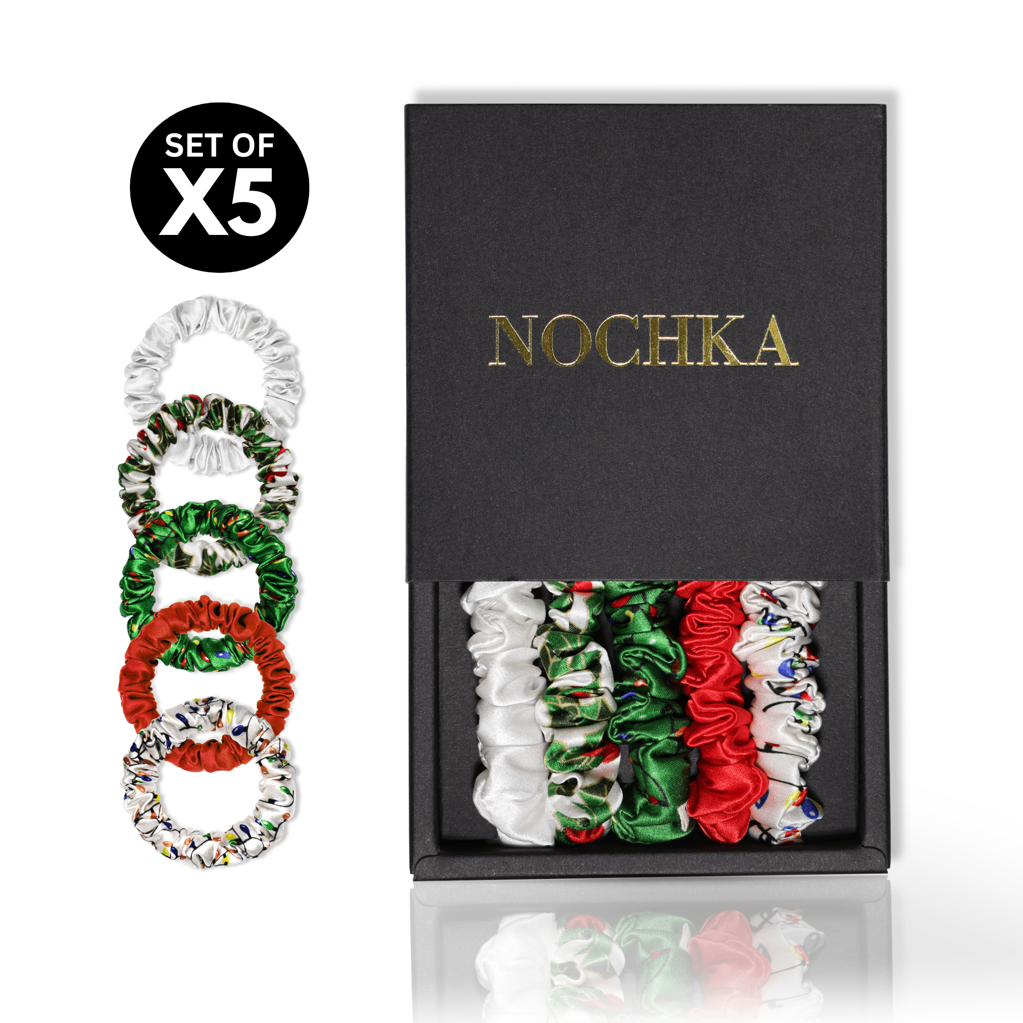Christmas Shades Ultra - Skinny Silk Scrunchies (Set of 5) - NOCHKA
