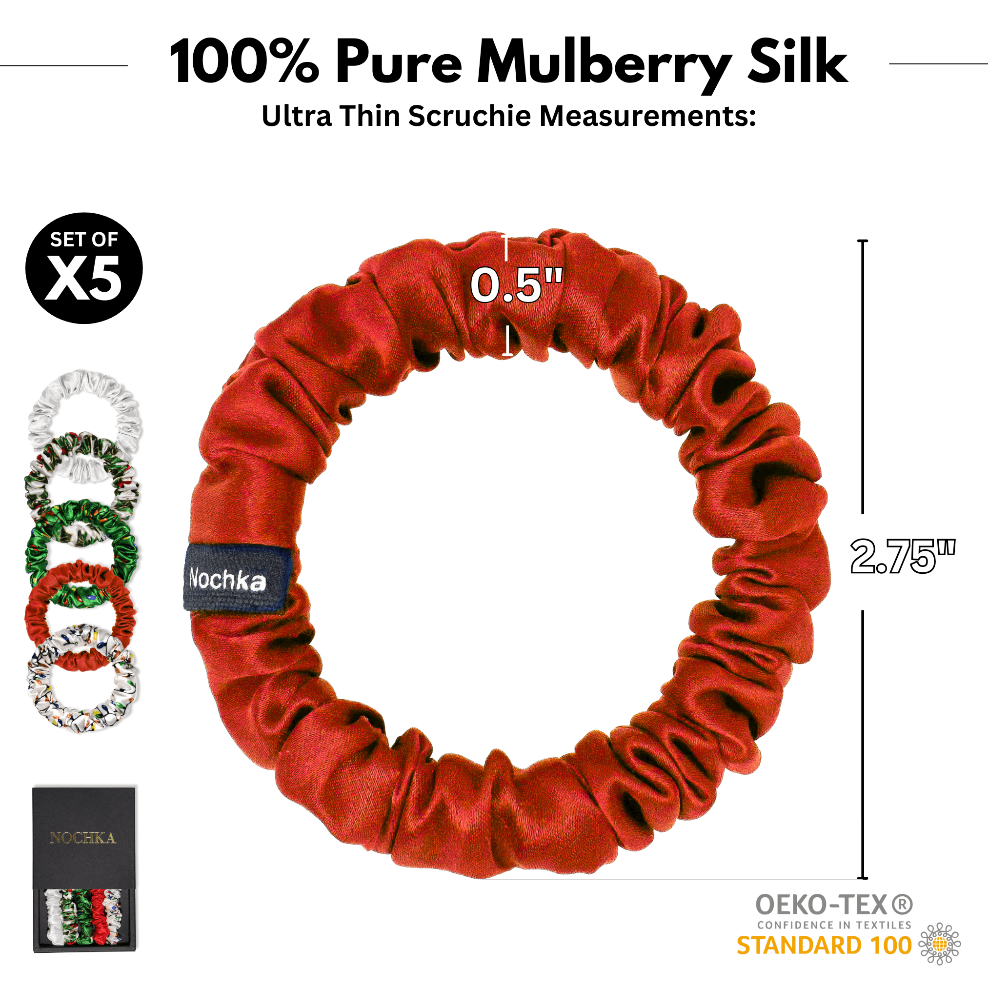 Christmas Shades Ultra - Skinny Silk Scrunchies (Set of 5) - NOCHKA
