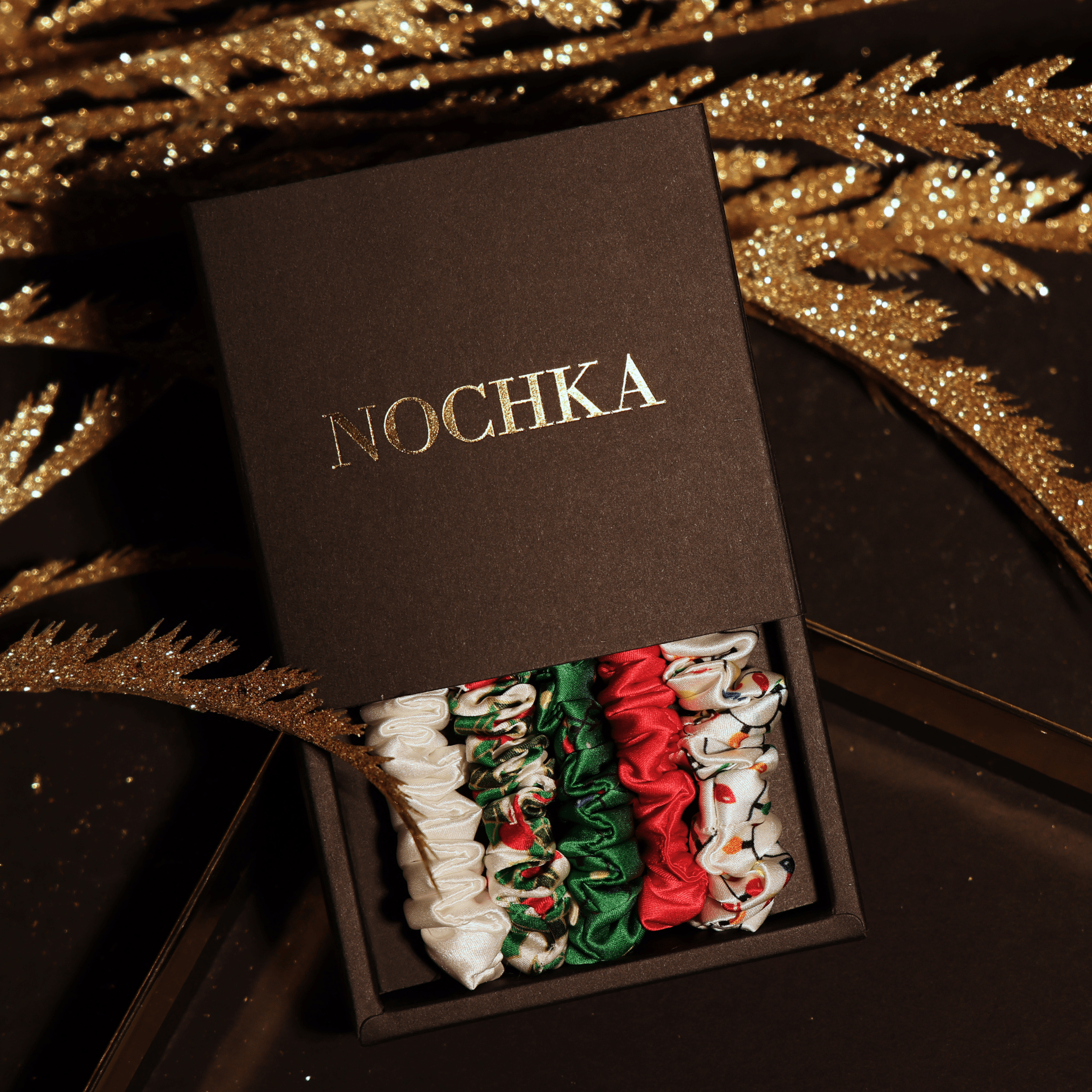 Christmas Shades Ultra - Skinny Silk Scrunchies (Set of 5) - NOCHKA
