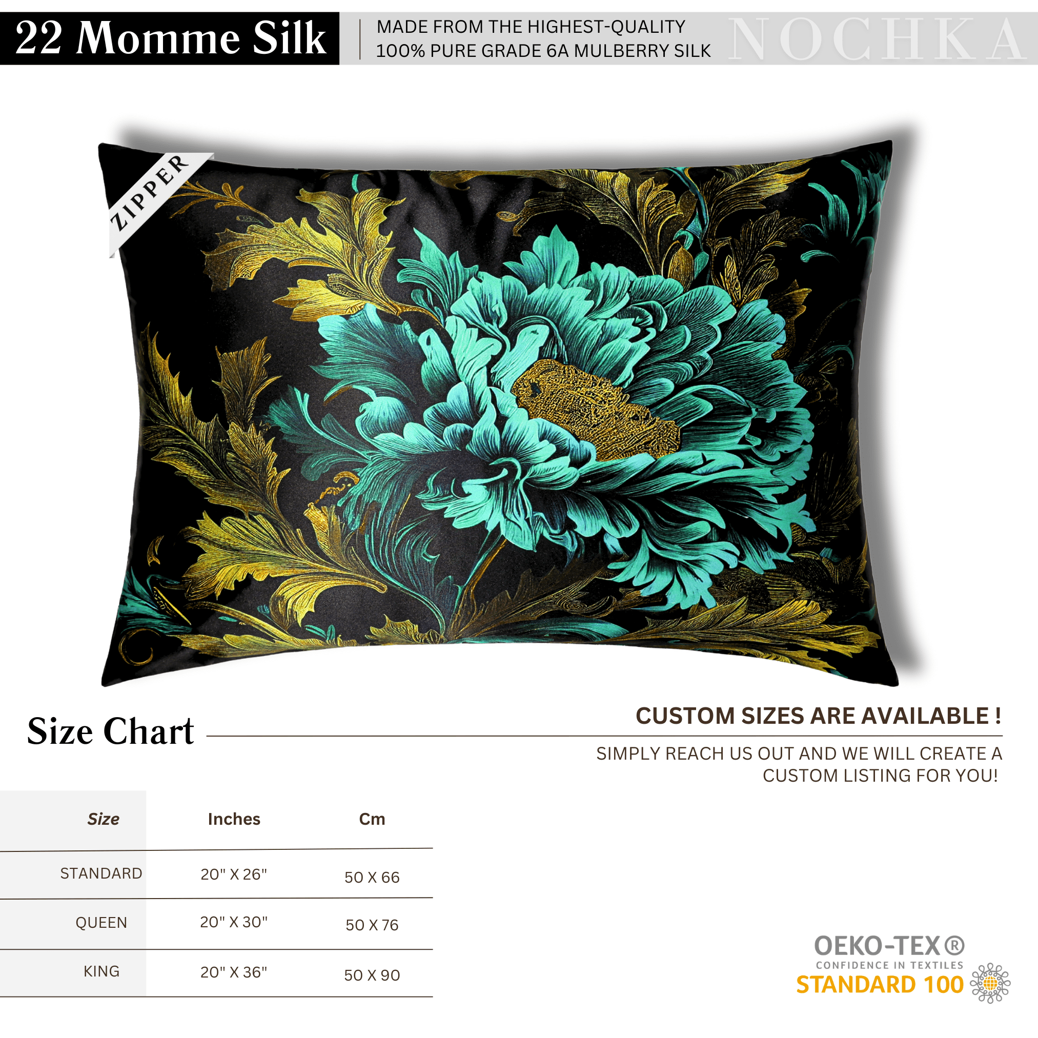 Chrysanthemum 100% Pure Mulberry Silk Pillowcase - Zipper - NOCHKA
