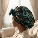 Chrysanthemum Print Pure Mulberry Silk Bonnet – Reversible, Adjustable Fit with Silk Ties - NOCHKA
