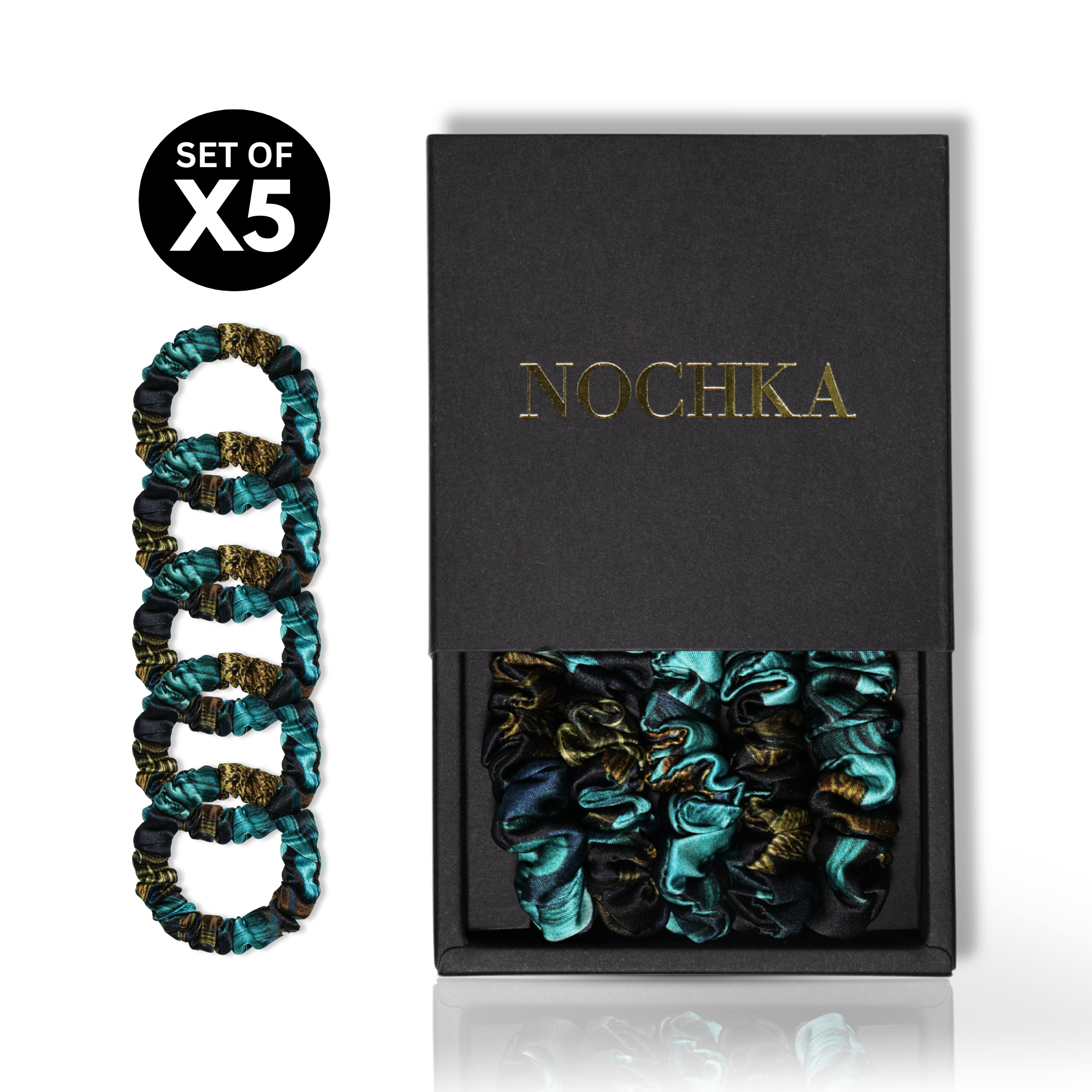 Chrysanthemum Ultra - Skinny Silk Scrunchies (Set of 5) - NOCHKA
