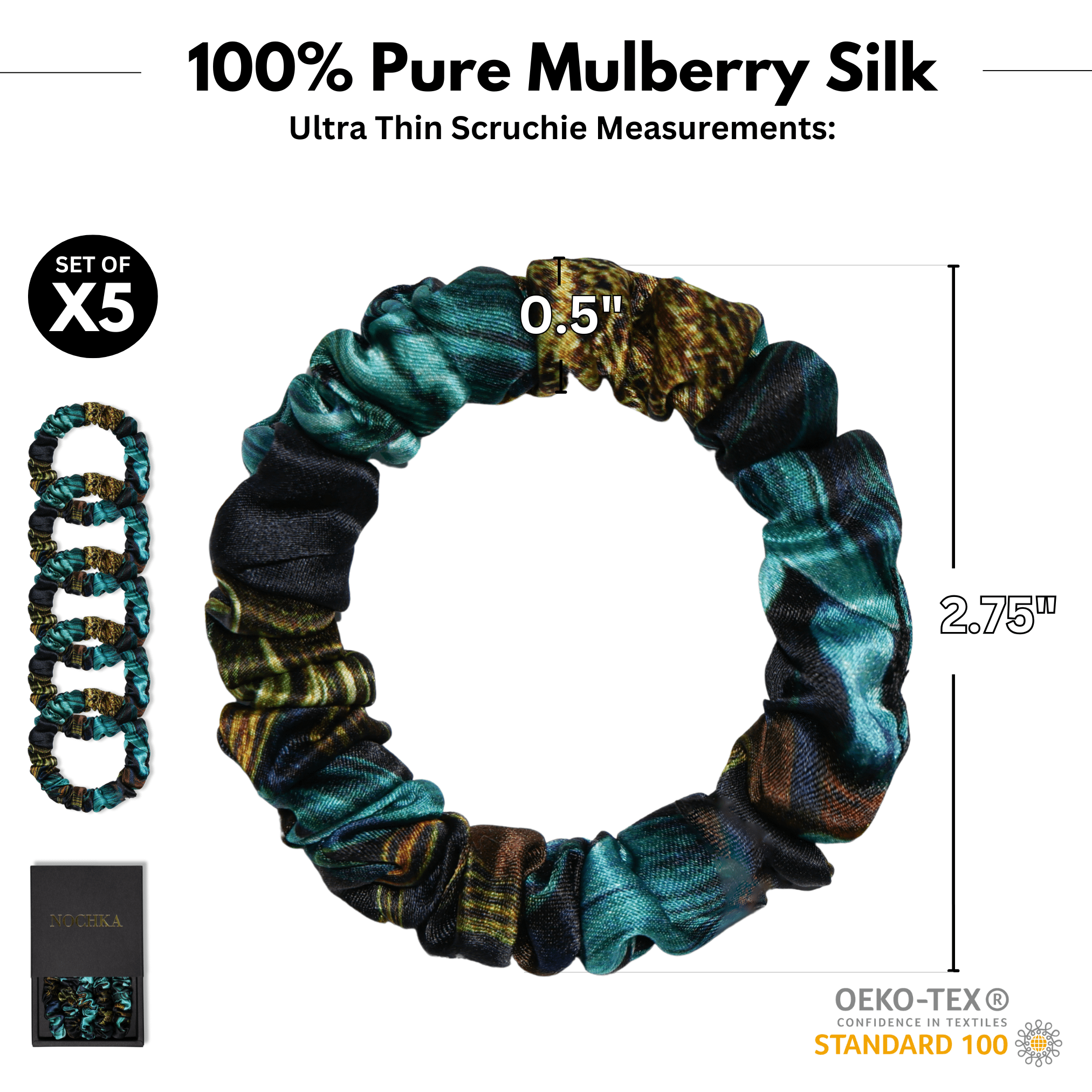 Chrysanthemum Ultra - Skinny Silk Scrunchies (Set of 5) - NOCHKA
