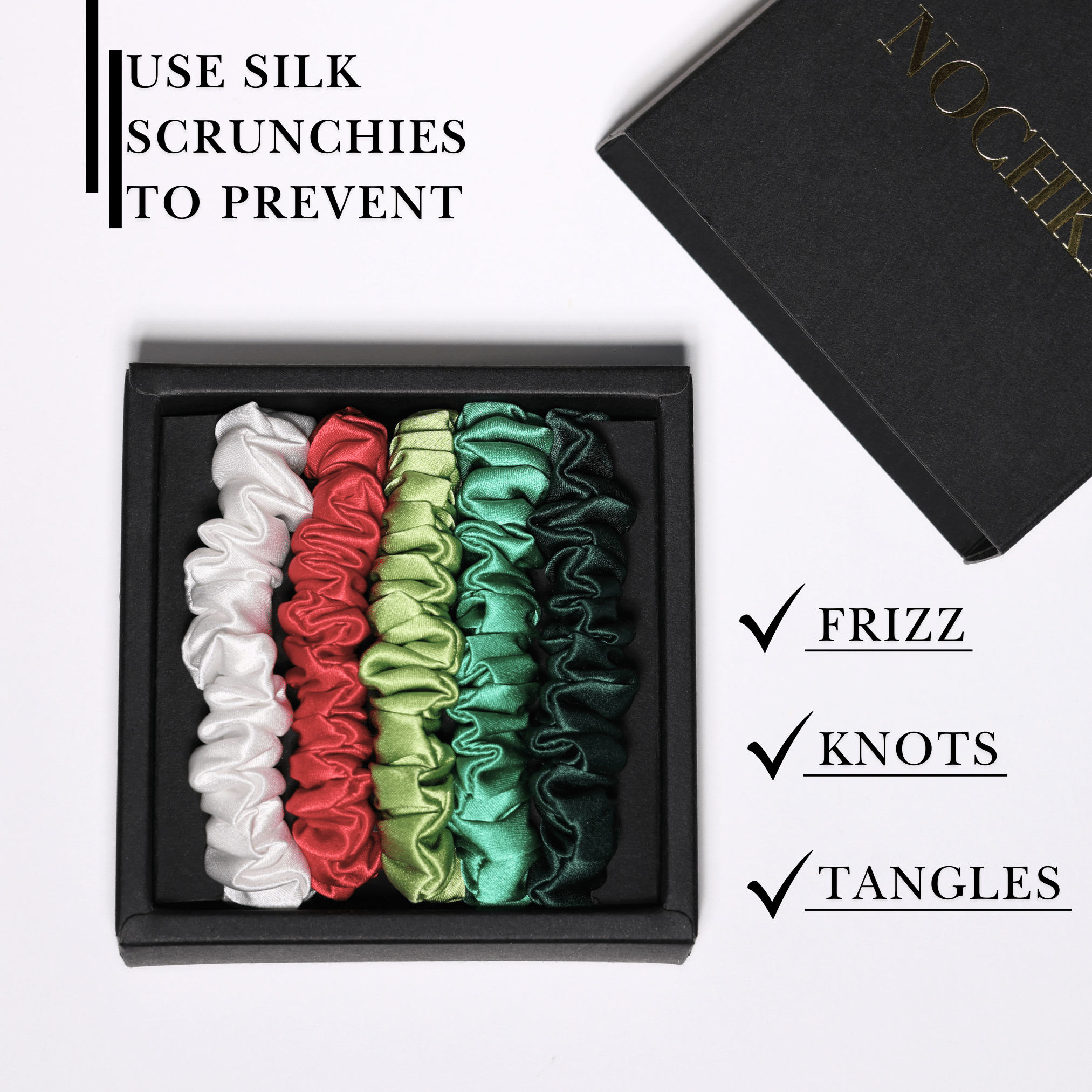 Classic Christmas Shades Ultra - Skinny Silk Scrunchies (Set of 5) - NOCHKA
