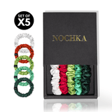 Classic Christmas Shades Ultra - Skinny Silk Scrunchies (Set of 5) - NOCHKA
