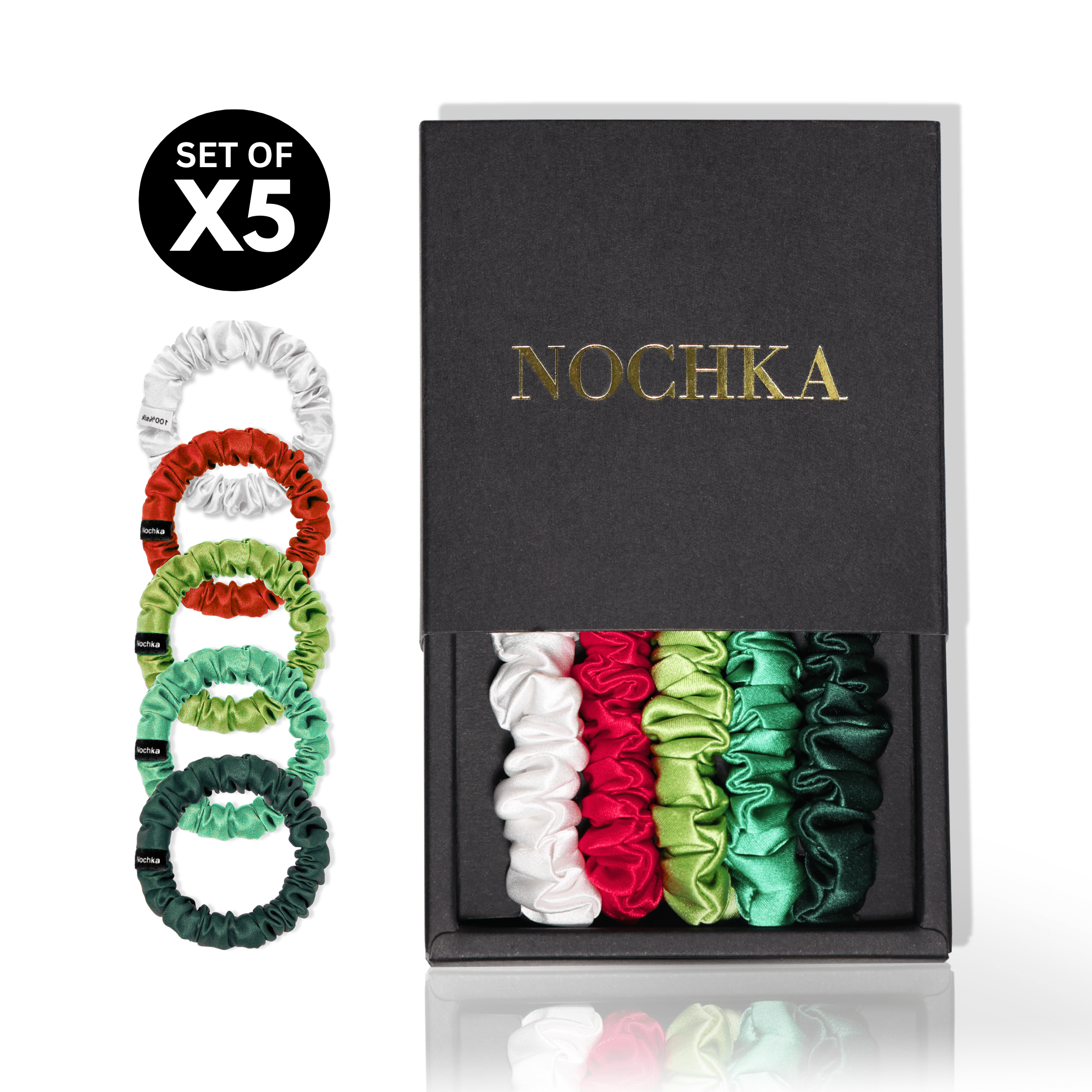 Classic Christmas Shades Ultra - Skinny Silk Scrunchies (Set of 5) - NOCHKA
