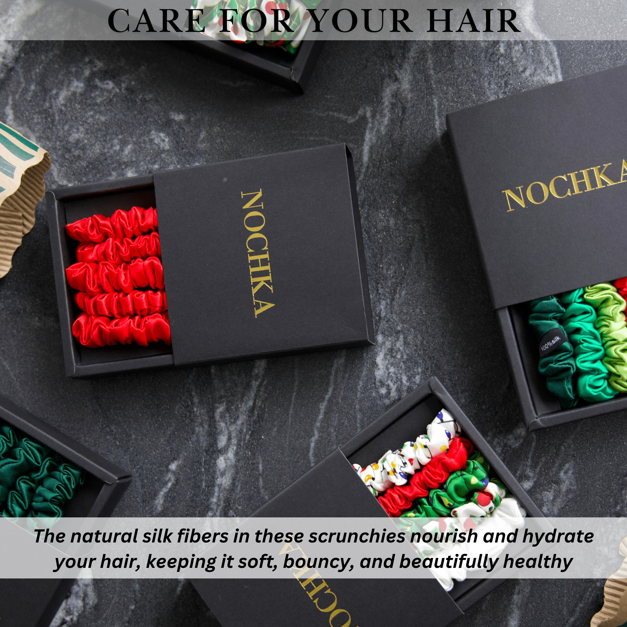 Classic Christmas Shades Ultra - Skinny Silk Scrunchies (Set of 5) - NOCHKA
