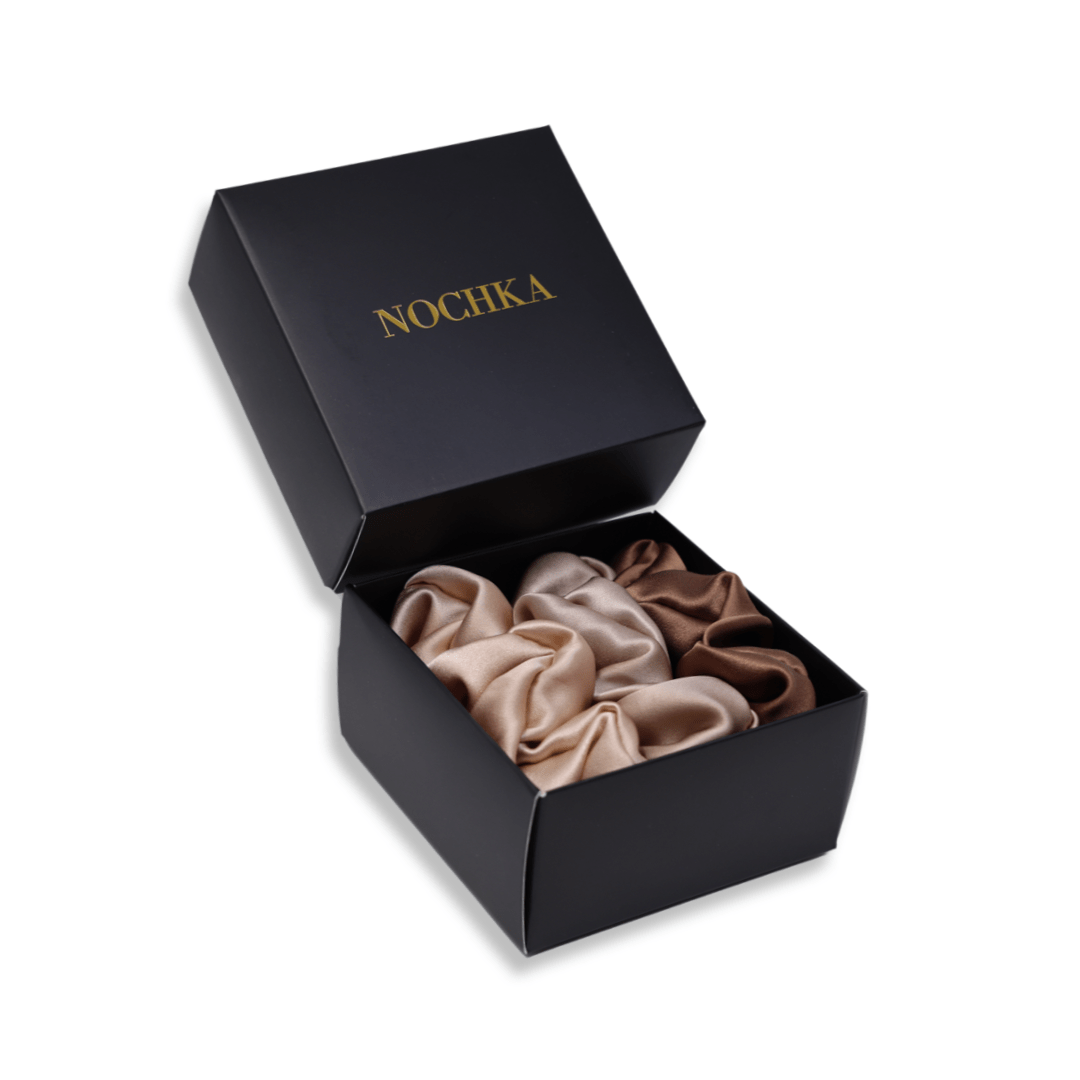Coffee Shades of 3 Regular Mulberry Silk Scrunchies | 100% Silk - NOCHKA
