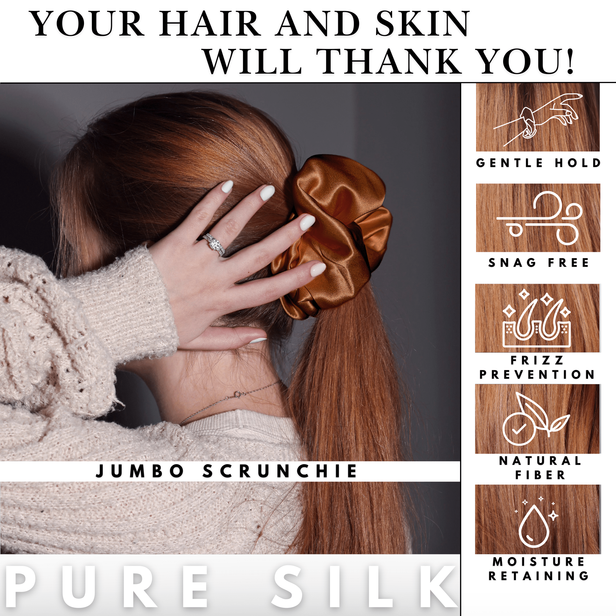 Copper Jumbo Scrunchie – 100% Pure Mulberry Silk, Perfect for All Hair Types - NOCHKA
