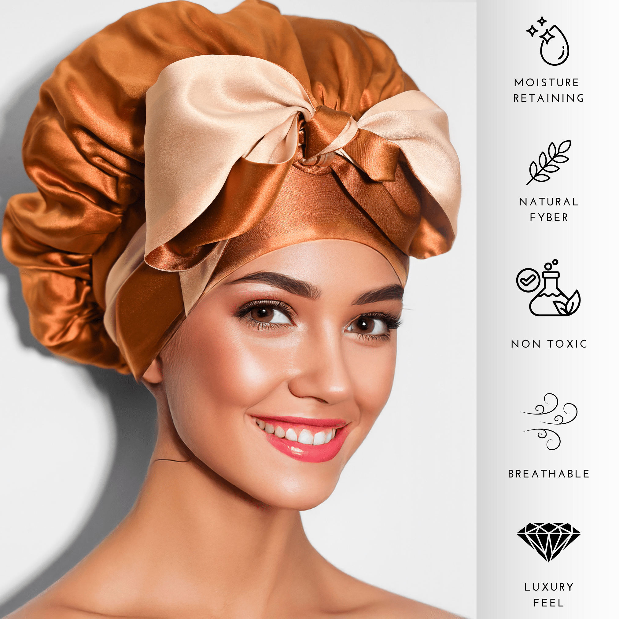 Copper Pure Mulberry Silk Bonnet – Reversible, Adjustable Fit with Silk Ties - NOCHKA
