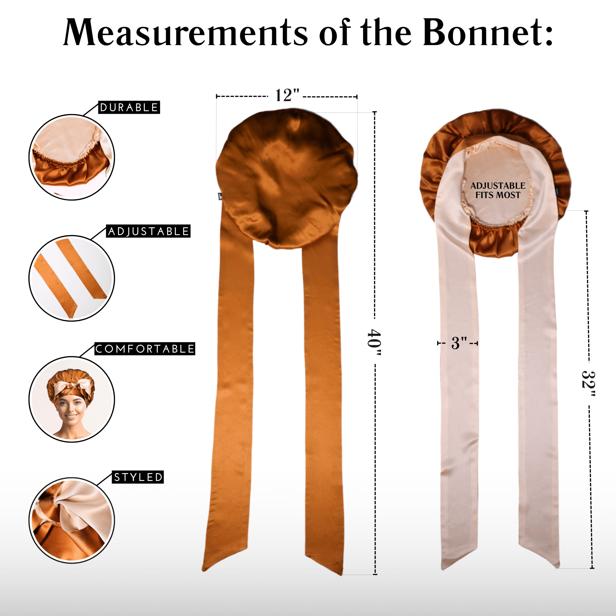 Copper Pure Mulberry Silk Bonnet – Reversible, Adjustable Fit with Silk Ties - NOCHKA
