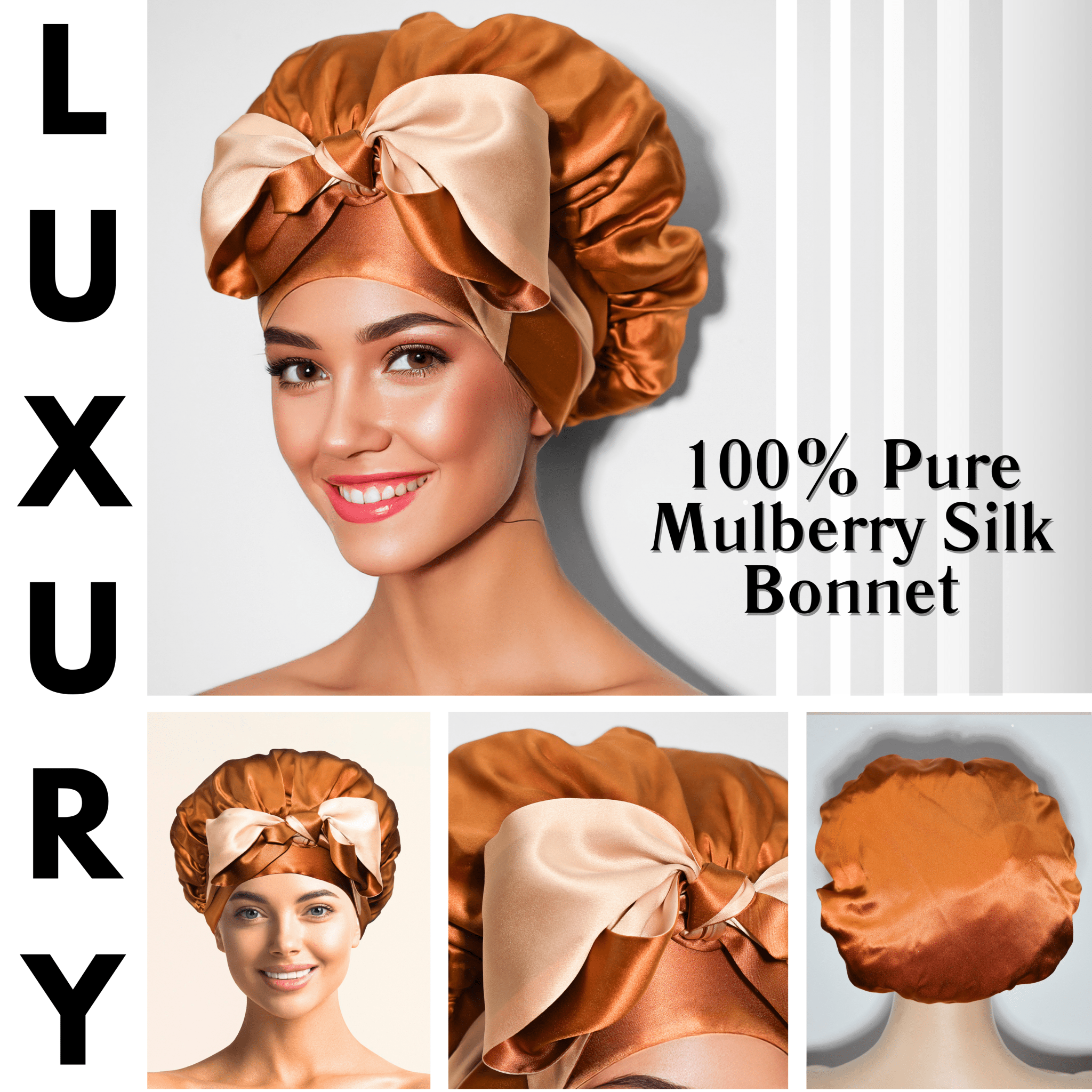 Copper Pure Mulberry Silk Bonnet – Reversible, Adjustable Fit with Silk Ties - NOCHKA
