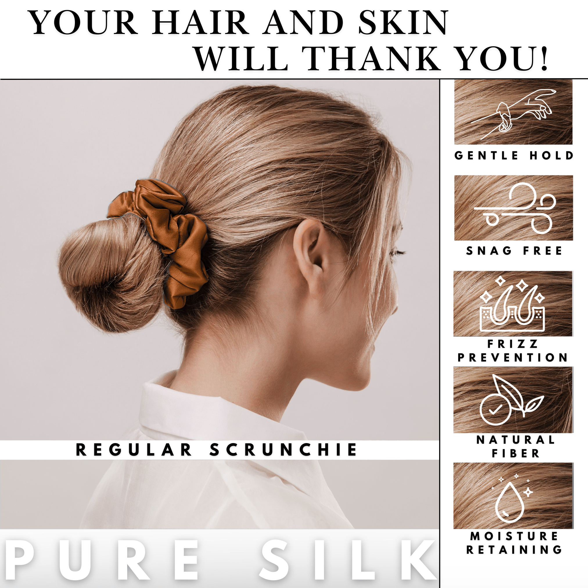 Copper Regular Scrunchie – 100% Pure Mulberry Silk, Perfect for All Hair Types - NOCHKA
