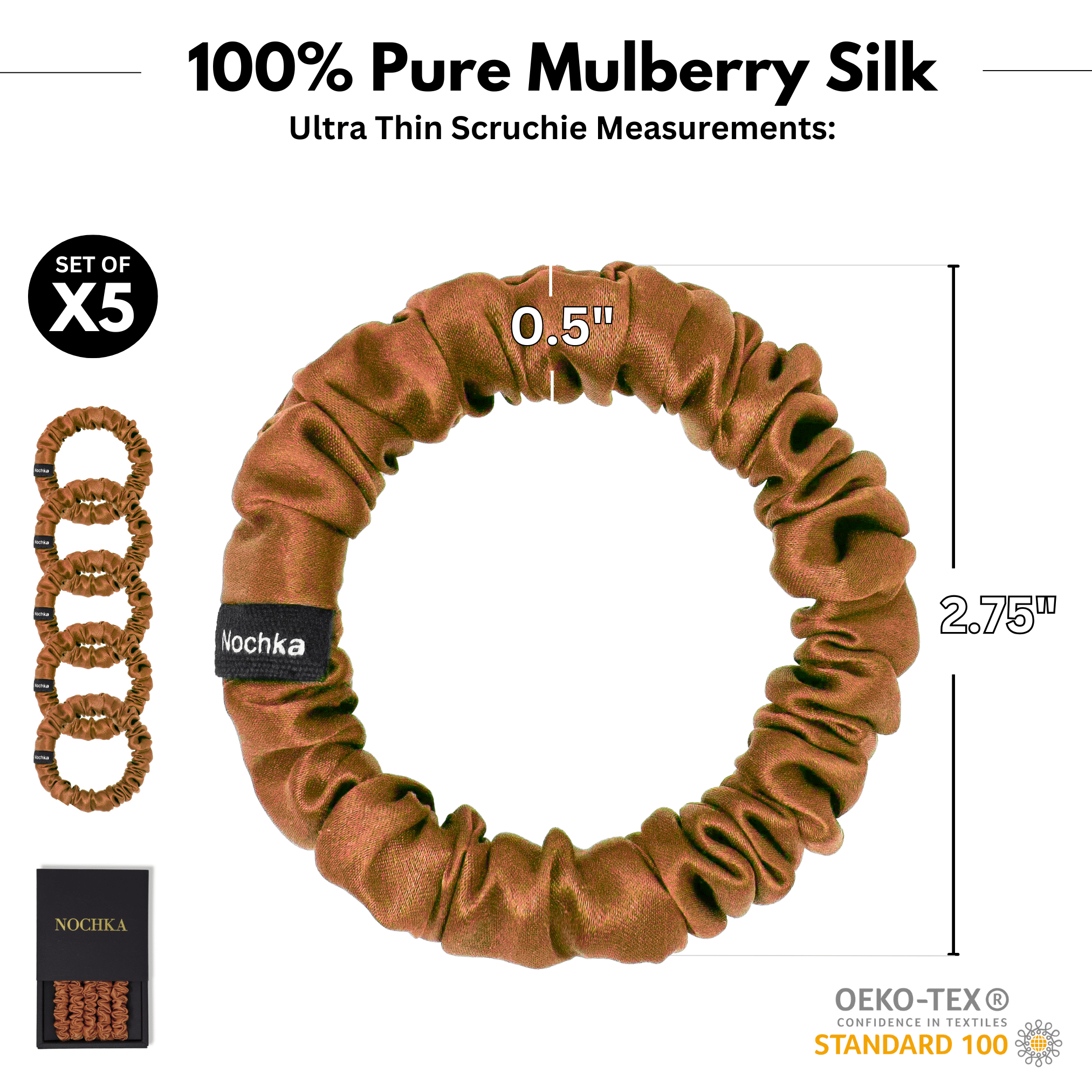 Copper Ultra - Skinny Silk Scrunchies (Set of 5) - NOCHKA
