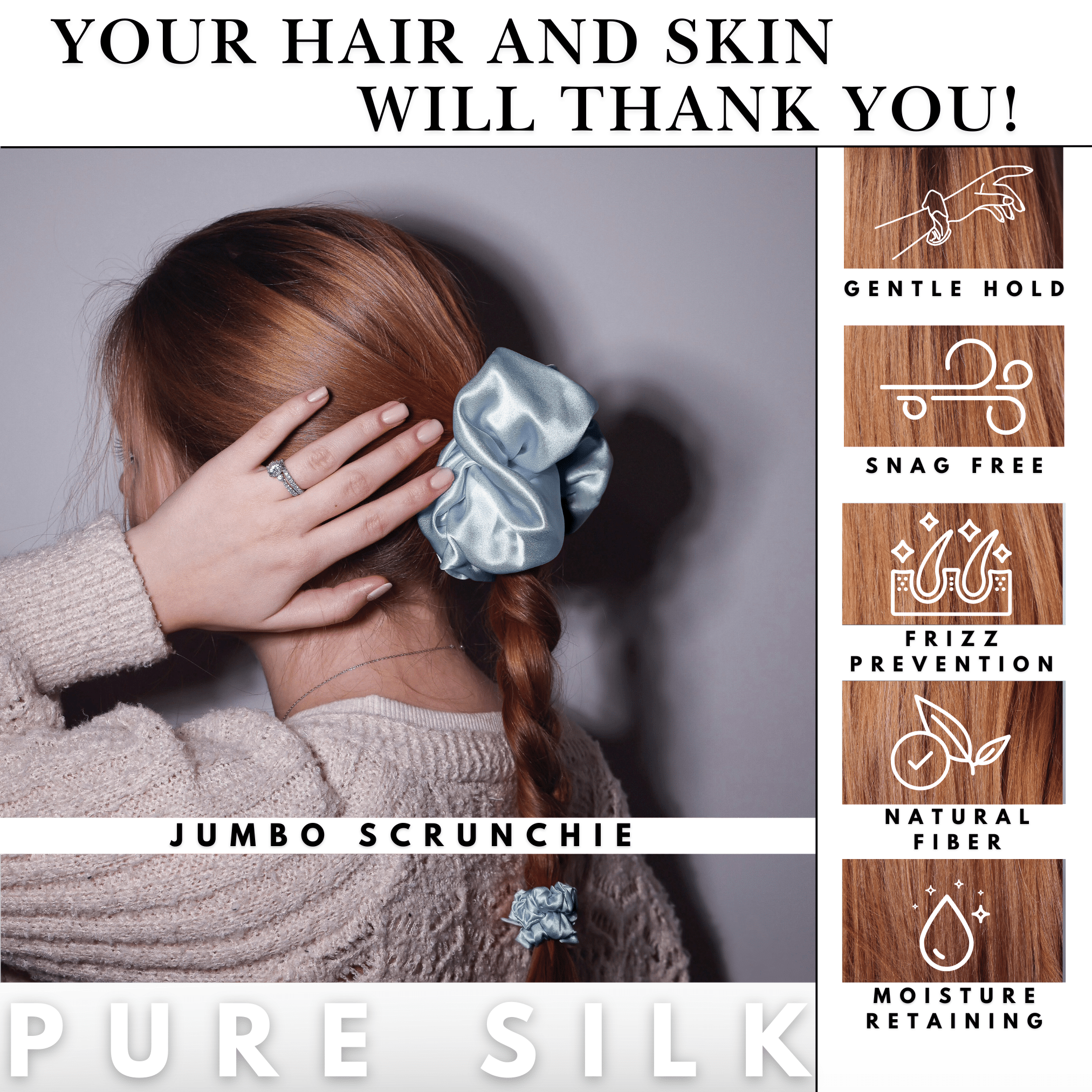 Coronet Blue Jumbo Scrunchie – 100% Pure Mulberry Silk, Perfect for All Hair Types - NOCHKA
