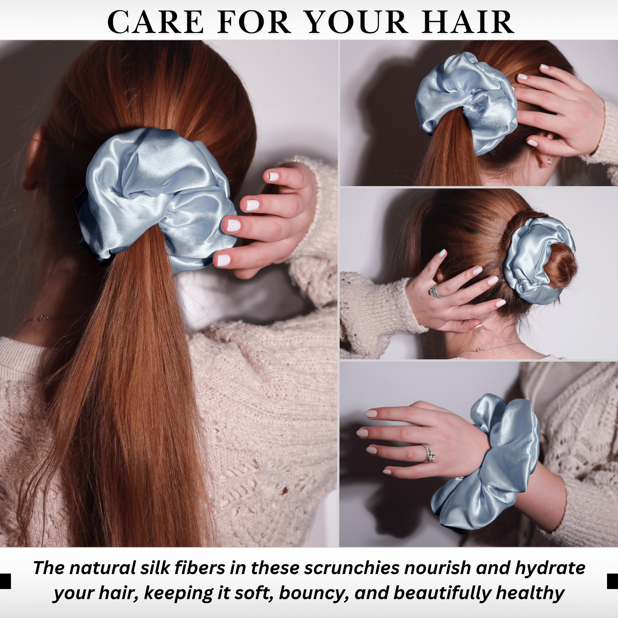Coronet Blue Jumbo Scrunchie – 100% Pure Mulberry Silk, Perfect for All Hair Types - NOCHKA
