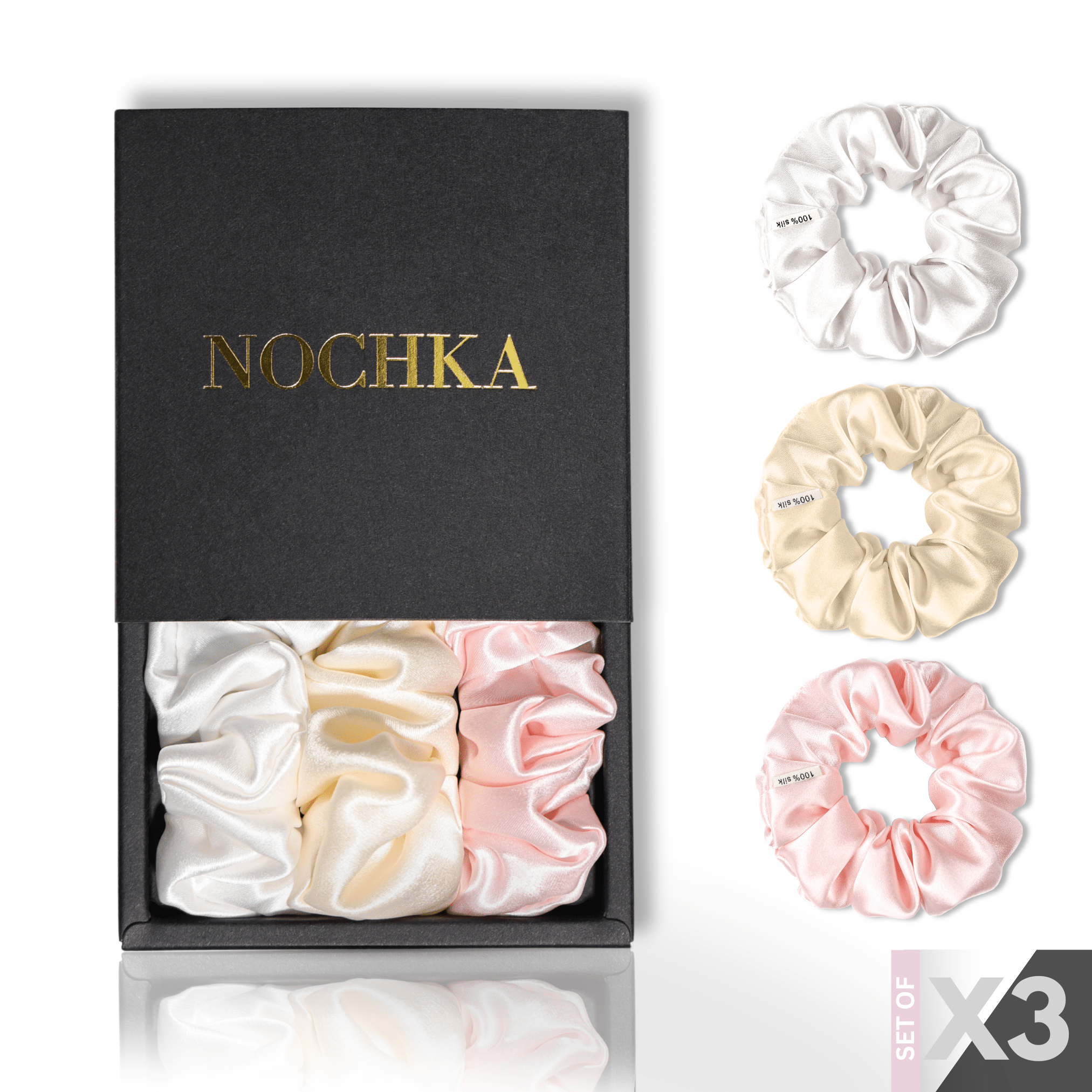 Cream Shades of 3 Skinny Mulberry Silk Scrunchies | 100% Silk - NOCHKA
