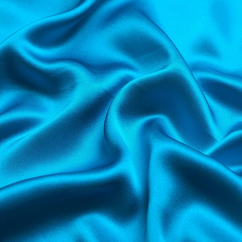 Cyan Blue 100% Pure Mulberry Silk Fabric 19mm 44" Width Pre - Cut Silk Fabric - NOCHKA
