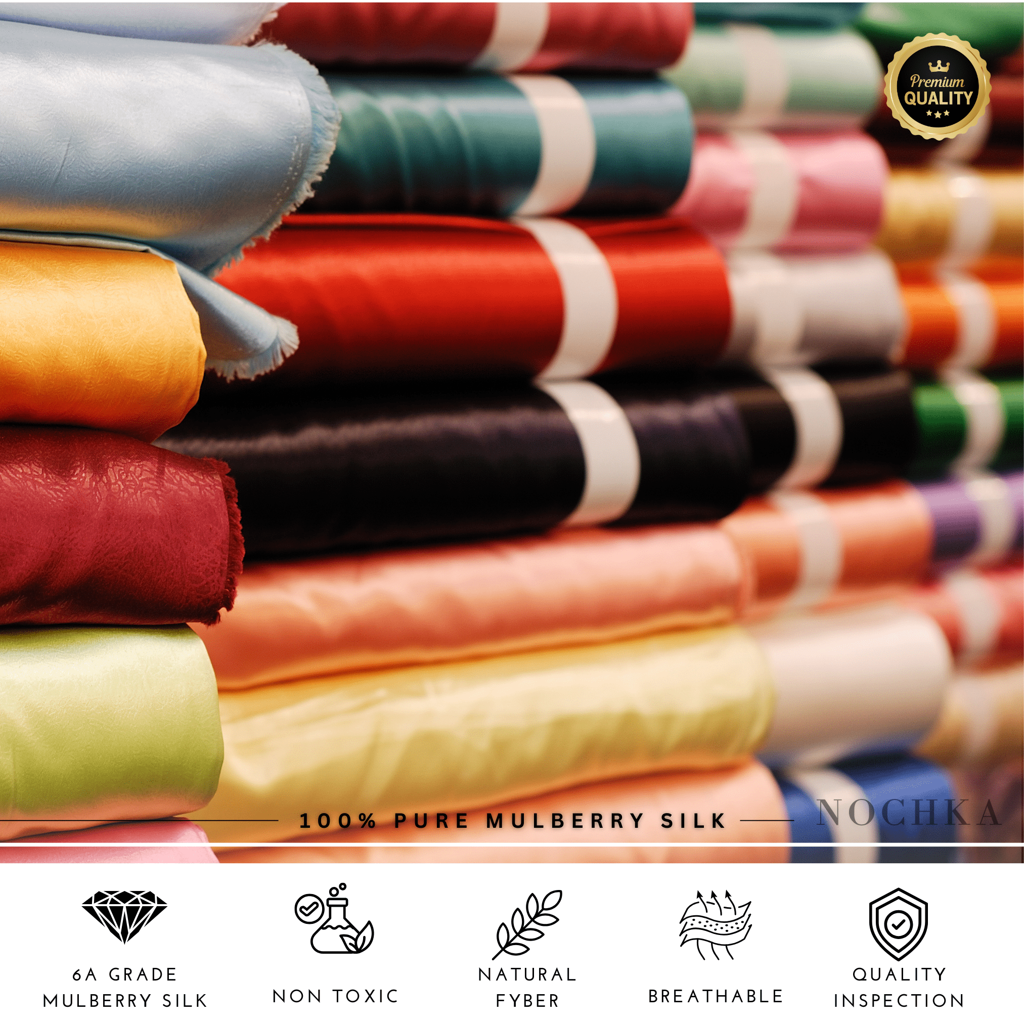 Cyan Blue 100% Pure Mulberry Silk Fabric 19mm Cut - to - Size Silk Fabric - NOCHKA
