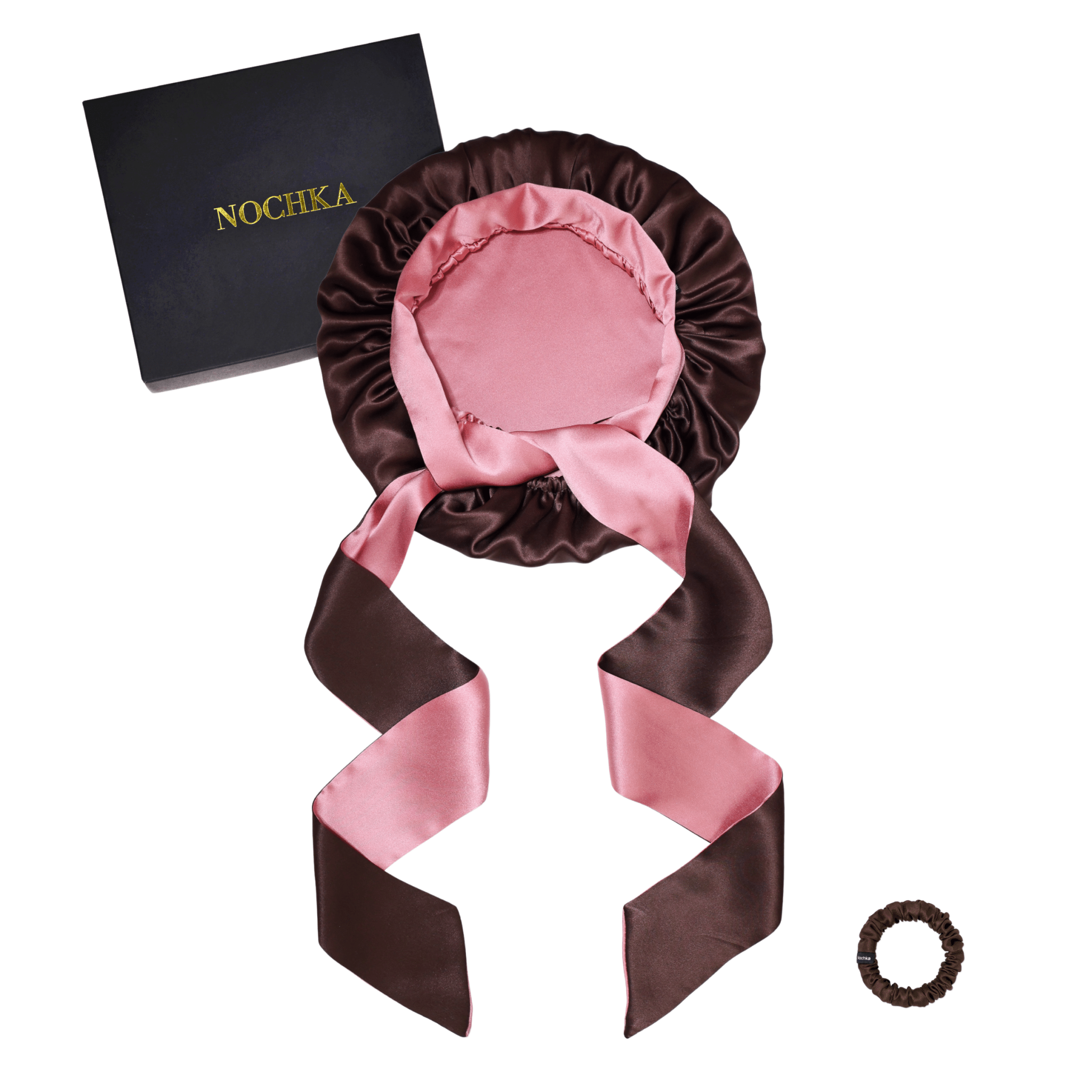 Dark Brown and Punch Reversible Bonnet with Ties - NOCHKA
